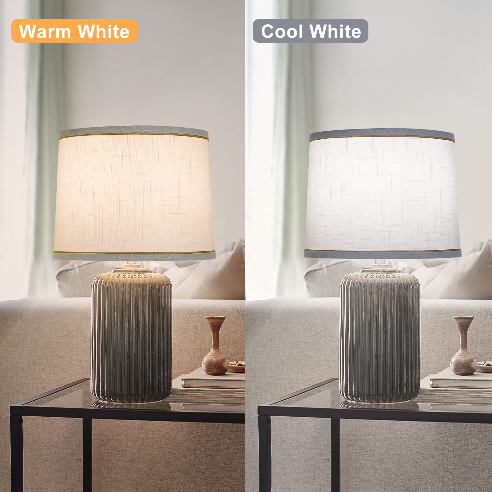 Seaside Village Drum Lampshades Set Of 2, White Fabric, 11.6 Top X 12.6 Bottom X 9.8 High, Spider Fitter, Easy