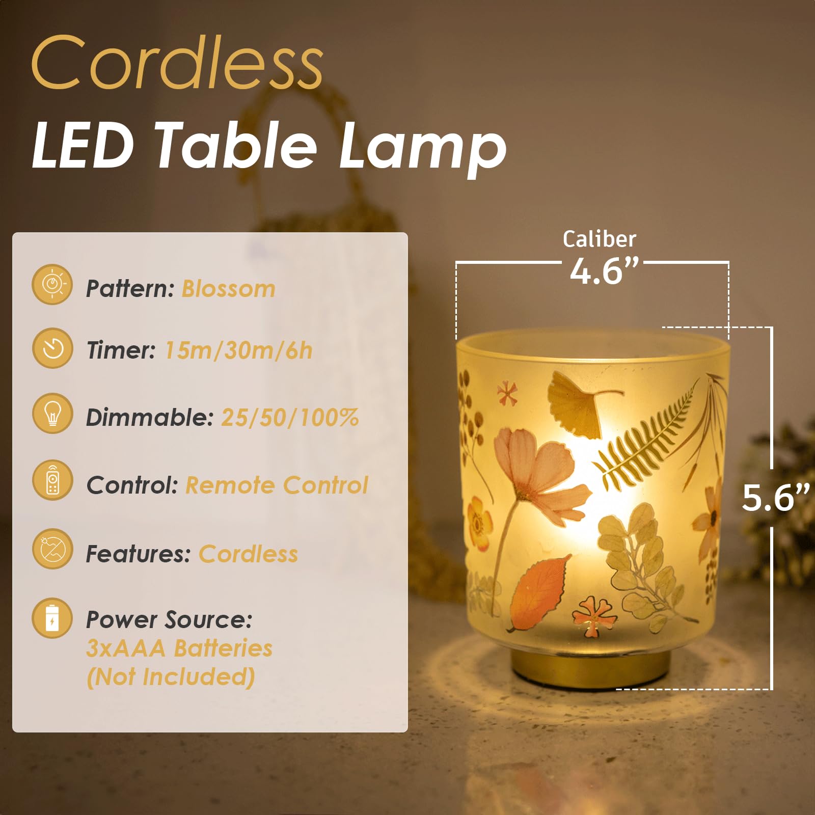 ULAROOM Battery Operated Small Lamp with Remote Control, Cordless Table Lamps with Timer, Portable Dimmable Brightness Bird Patt