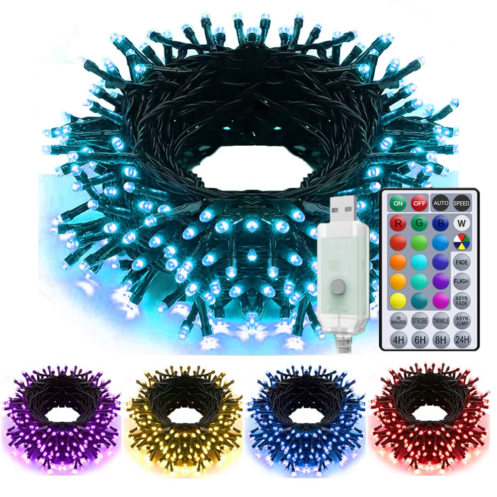 Solhice 50ft Christmas Lights Color Changing, 150 LED Indoor Xmas Tree String Lights USB Powered for Car, RGB Twinkle Light for Bedroom Outdoor Decor with Remote Control