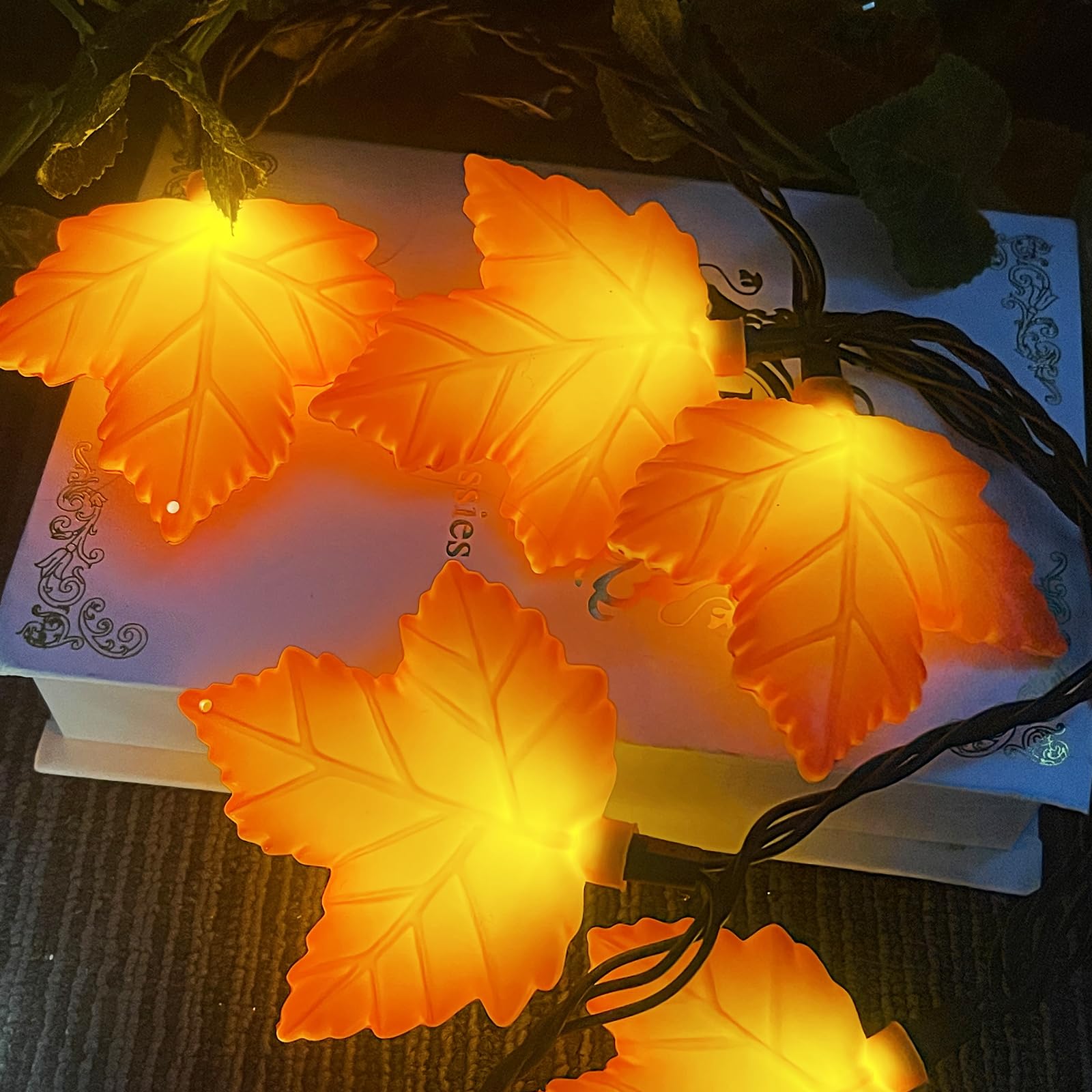 Abeja Fall Decor Maples Leaf String Lights  8.5Ft Fall String Lights Plug In With 10 Led Orange Leaves Lights  Orange Thanksgiving Lights For Thanksgiving Decor  Indoor Outdoor Decorations