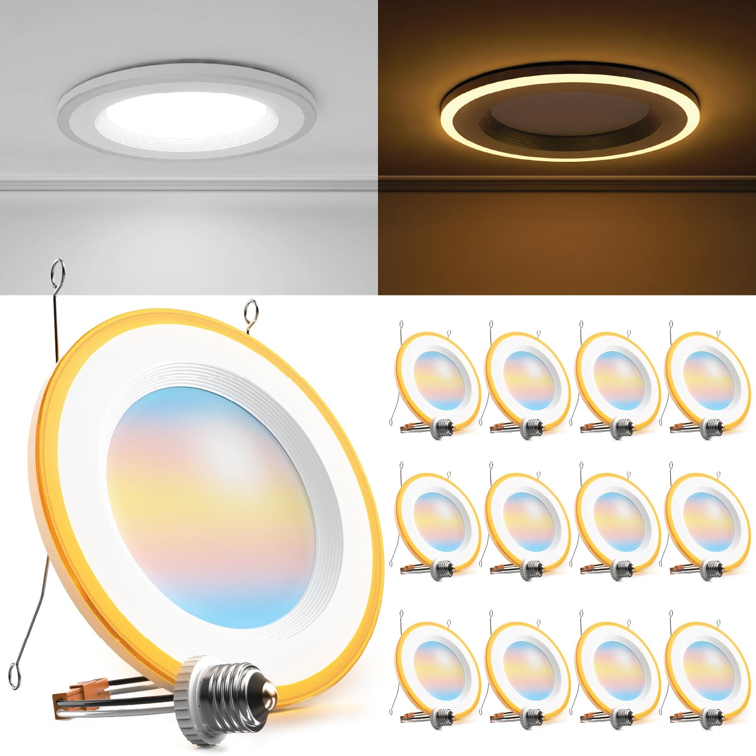 Sunco 12 Pack 6 Inch LED Recessed Lighting Retrofit with Night Light, 2700K/3000K/4000K/5000K/6000K Selectable, Dimmable Can Lig