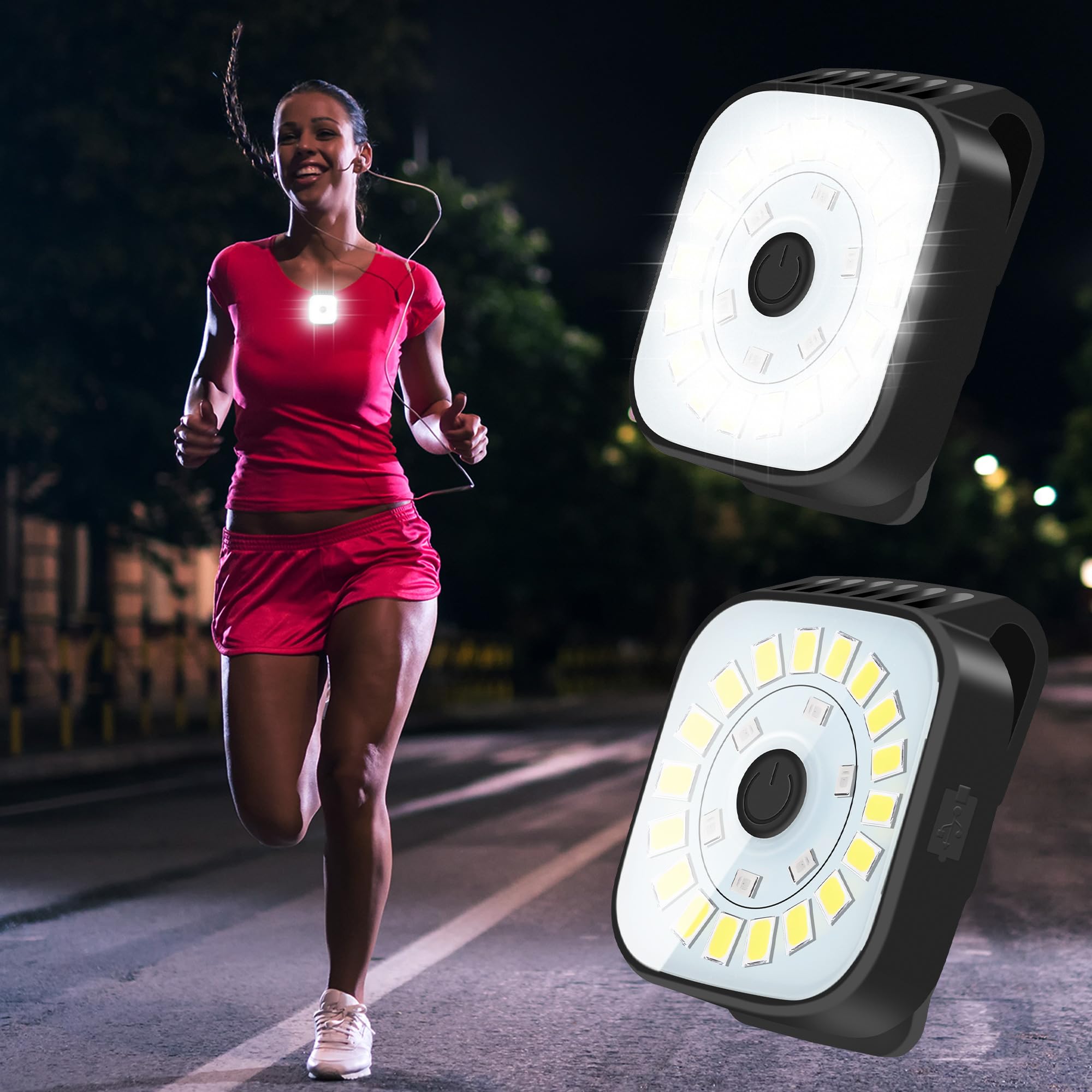redaica Running Lights - Rechargeable Clip-On Flashlight, 4 Modes, 2 Pack, Black, Model RD158