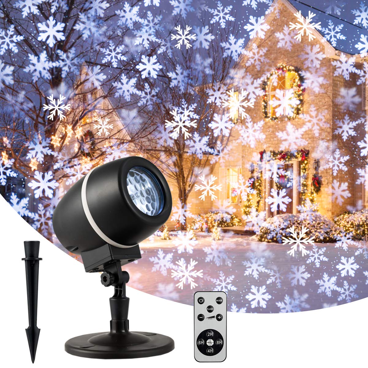 Tangkula Christmas Snowflake LED Projector Lights, Remote Control, 5.5in x 5.5in x 13.5in, ABS Material, Model GT-TK-US84742