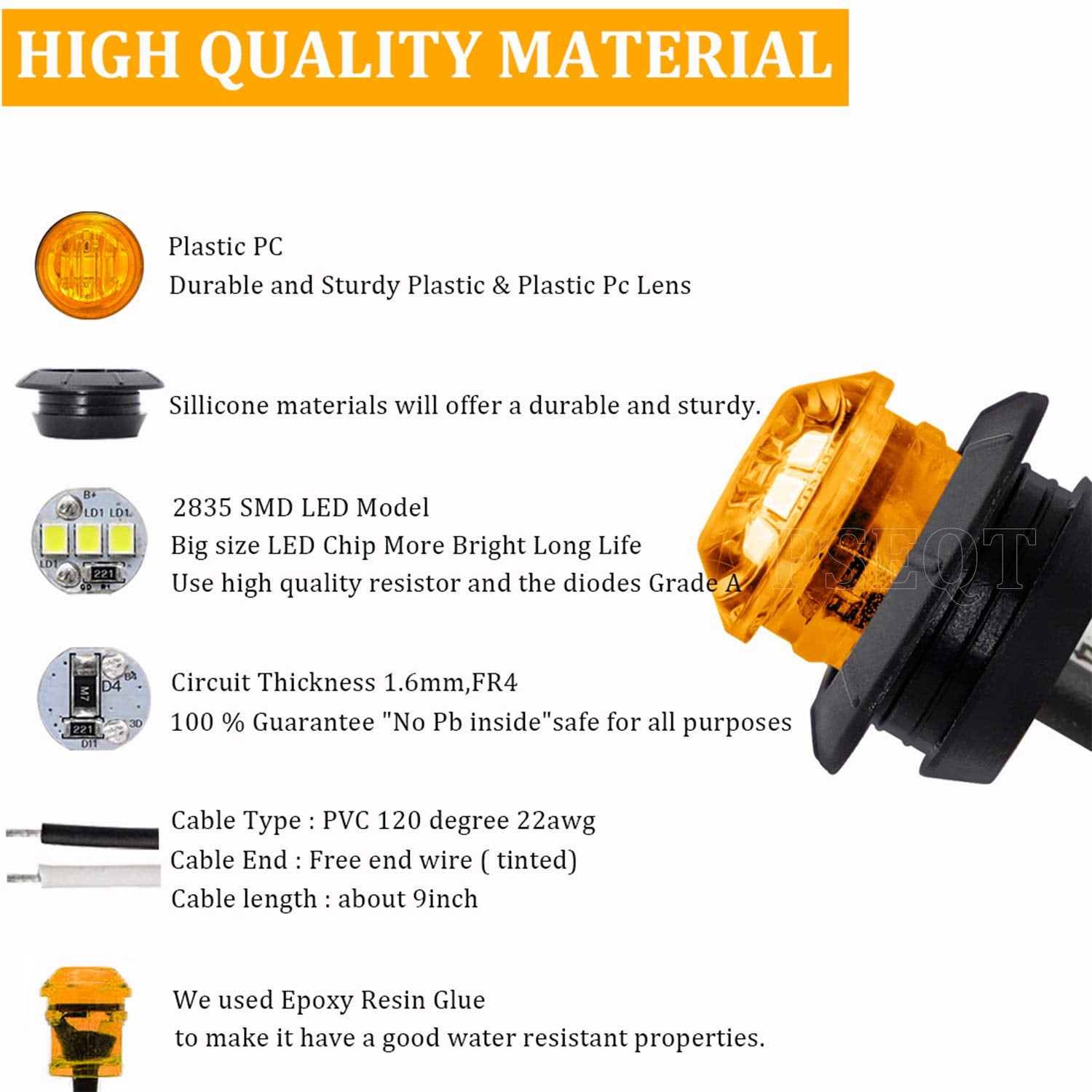 Pseqt 3/4&quot; Led Rock Lights Round Underglow Wheel Fender Side Marker Clearance Lights With Bullet Grommets Waterproof For Trailer Golf Cart Offroad Wrangler Truck Rv Utv Atv (Amber, 10Pcs)