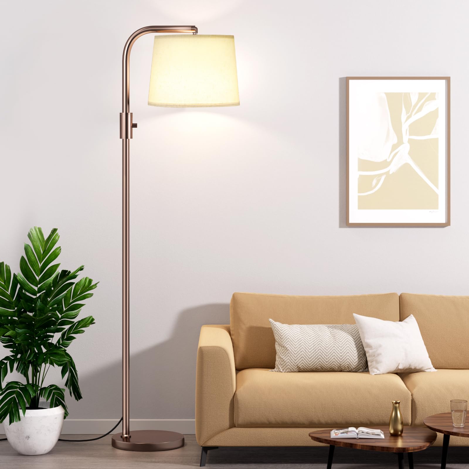 Ambimall Floor Lamp - Fully Dimmable 9W LED, 63.4in Tall, Iron, Brown and Light Beige