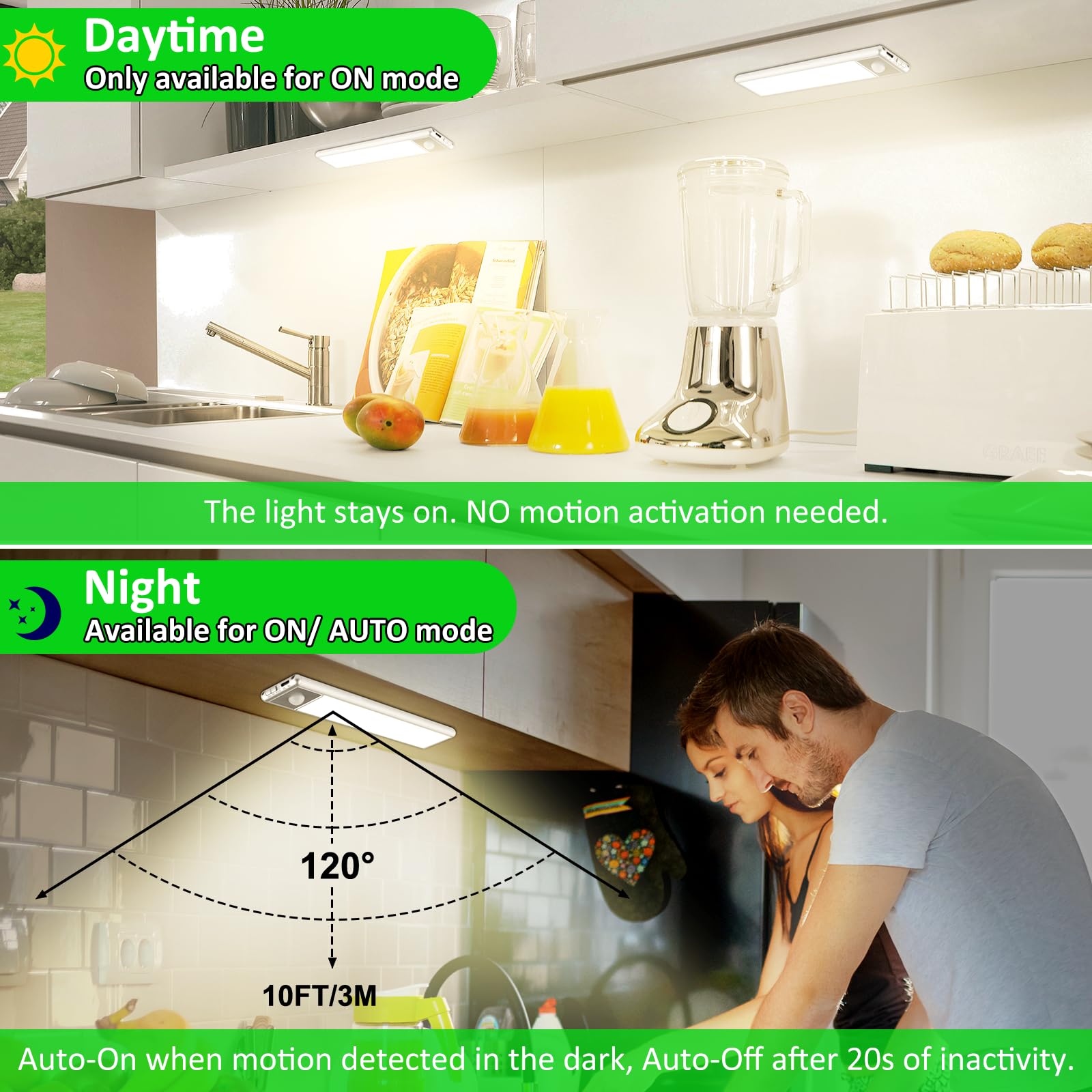 YLXS Motion Sensor Under Cabinet Lights, 30 LED, Magnetic, Rechargeable, 8 inch, Neutral White, Model T081, 2-Pack