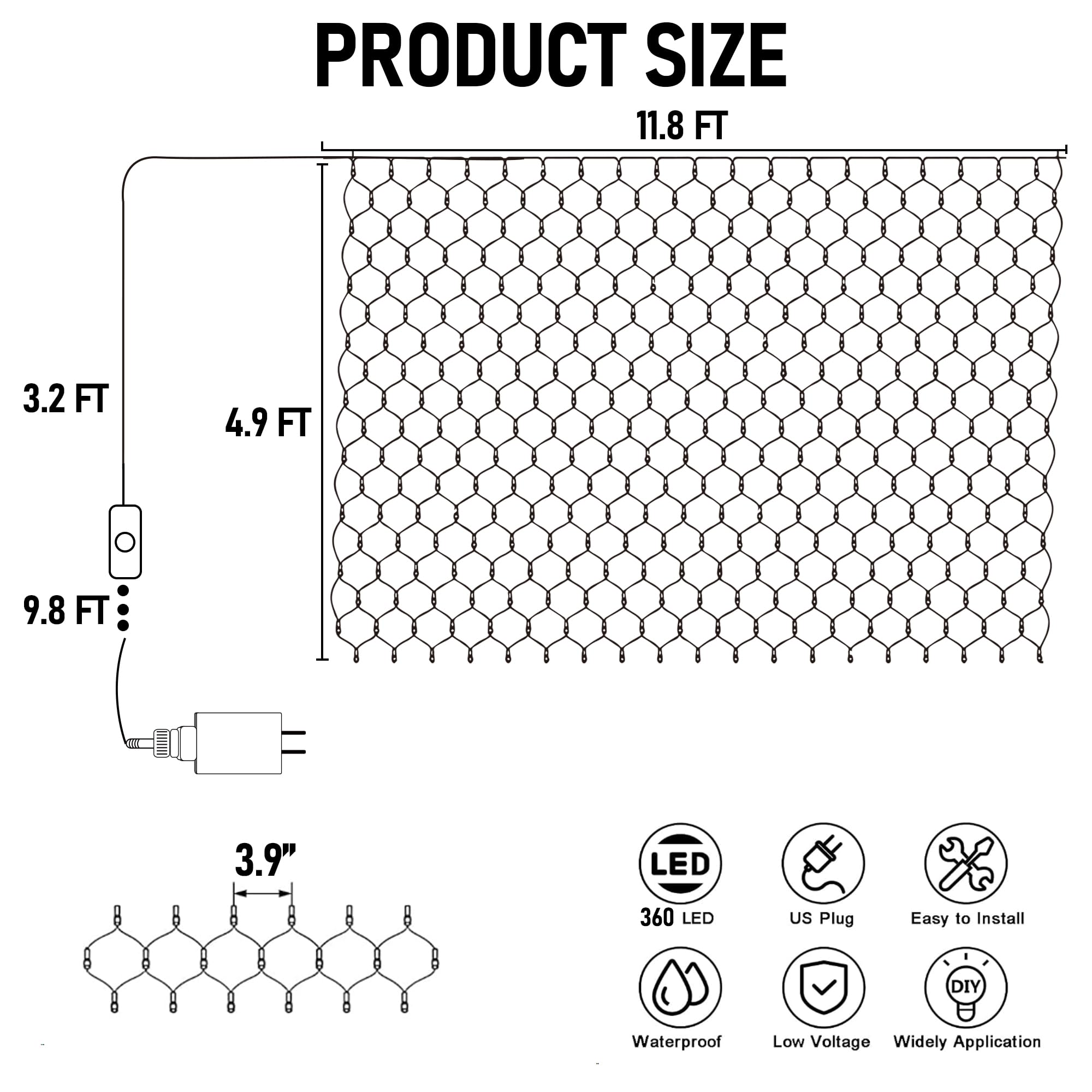 Dazzle Bright 360 LED Net Lights, 12FT x 5FT, Purple, Connectable, 8 Lighting Modes, Halloween Decorations