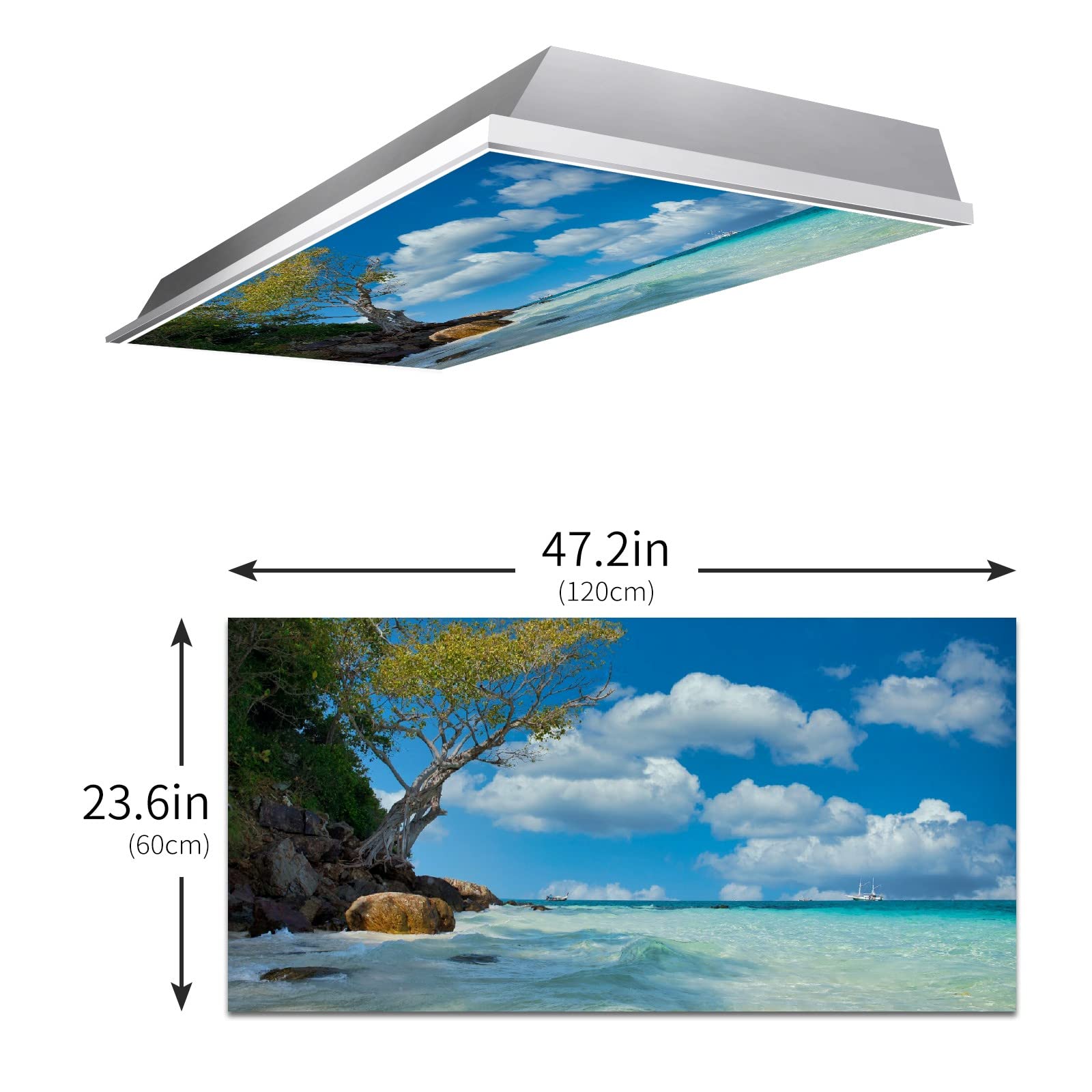 MSINMKOK Beach Sea Water 2ft x 4ft Drop Ceiling Fluorescent Decorative Ceiling Light Cover - Tropical Blue Sky - Skylight Film F
