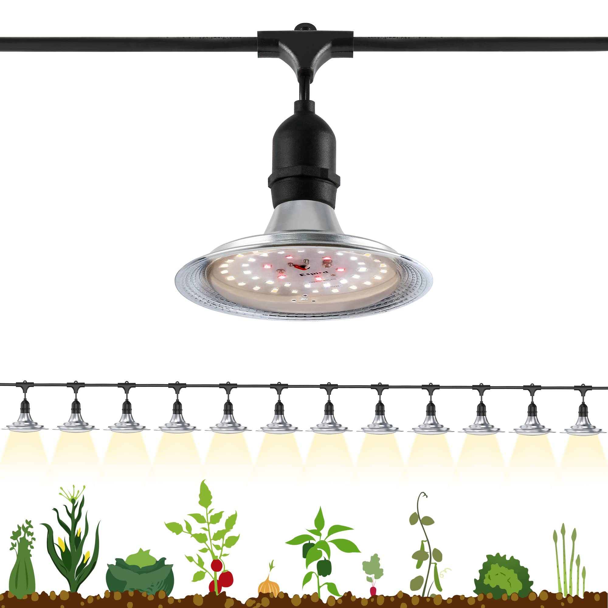 Espird Outdoor LED Grow Light  12-Light Full Spectrum Grow Light Band  Waterproof Plant Growing Lamps  UL Certified String Grow Lights for Greenhouse Garden  41FT Outdoor Grow Light for Veg Seedling