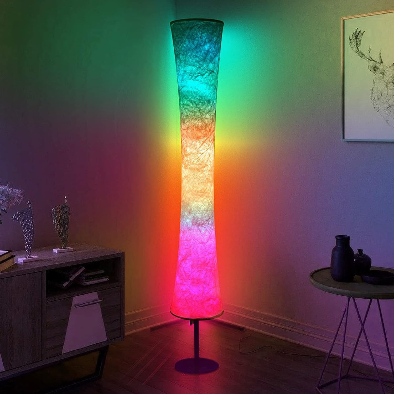 AKT LIGHTING 59in  Smart LED Floor Lamp, RGB Color Changing, Music Sync, Remote Control, Model LDD002