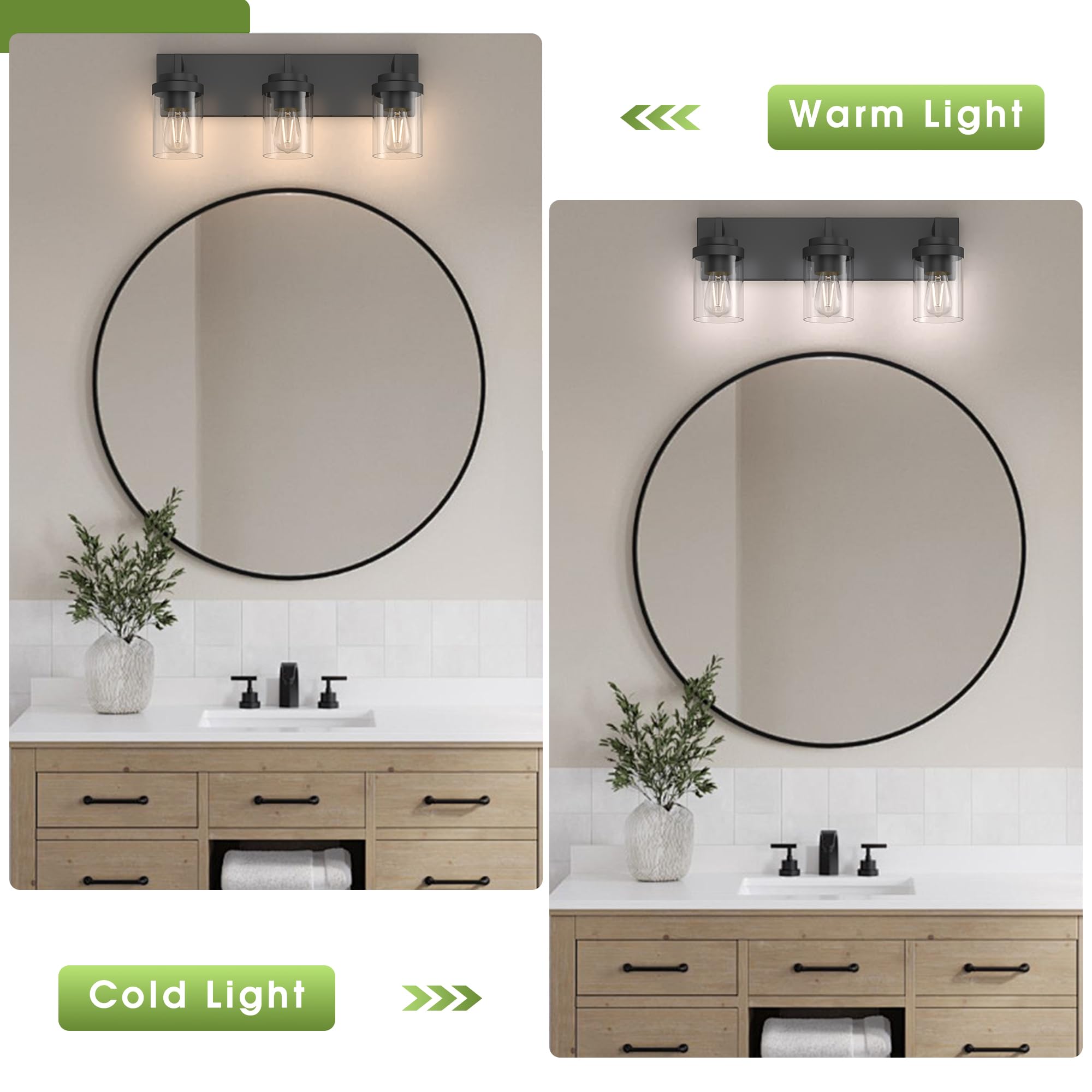 Espird Chrome Bathroom Light Fixtures, 3 Light Vanity Light With Clear Glass Shade, 22In Modern Vanity Light, Over Mirror For Ba