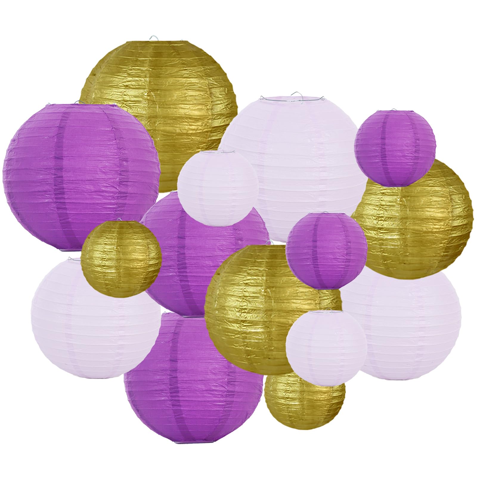Beishida 16 Pcs Purple Gold Paper Lanterns,Hanging Decorative Chinese Japanese Round Paper Lantern Lamp For Graduation Bachelore