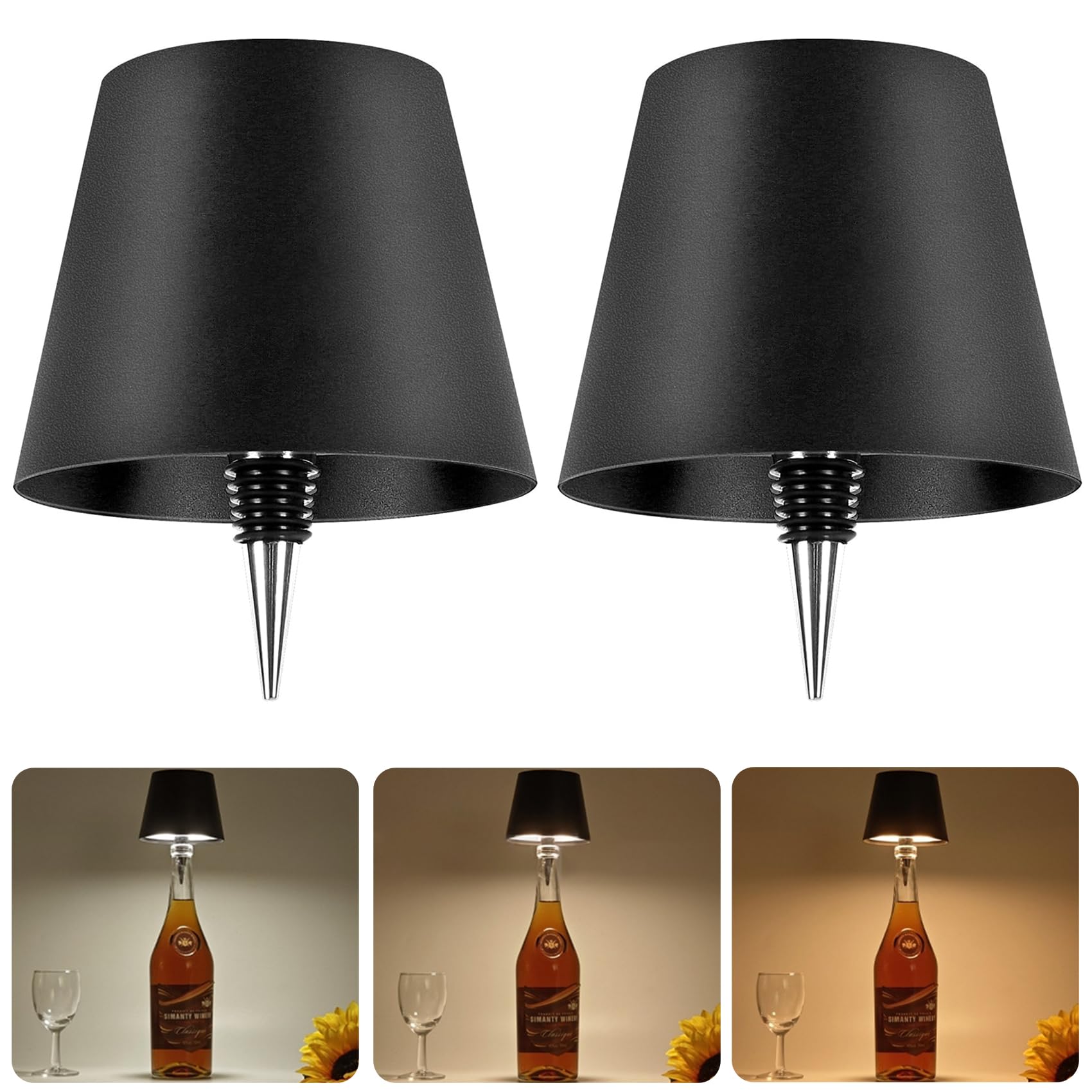 Bomvabe Rechargeable Bottle Lamp 2pcs, LED Wine Bottle Light Ambient Light for Desk Table Bar Decor, Wireless Bottle Lamp Shade 