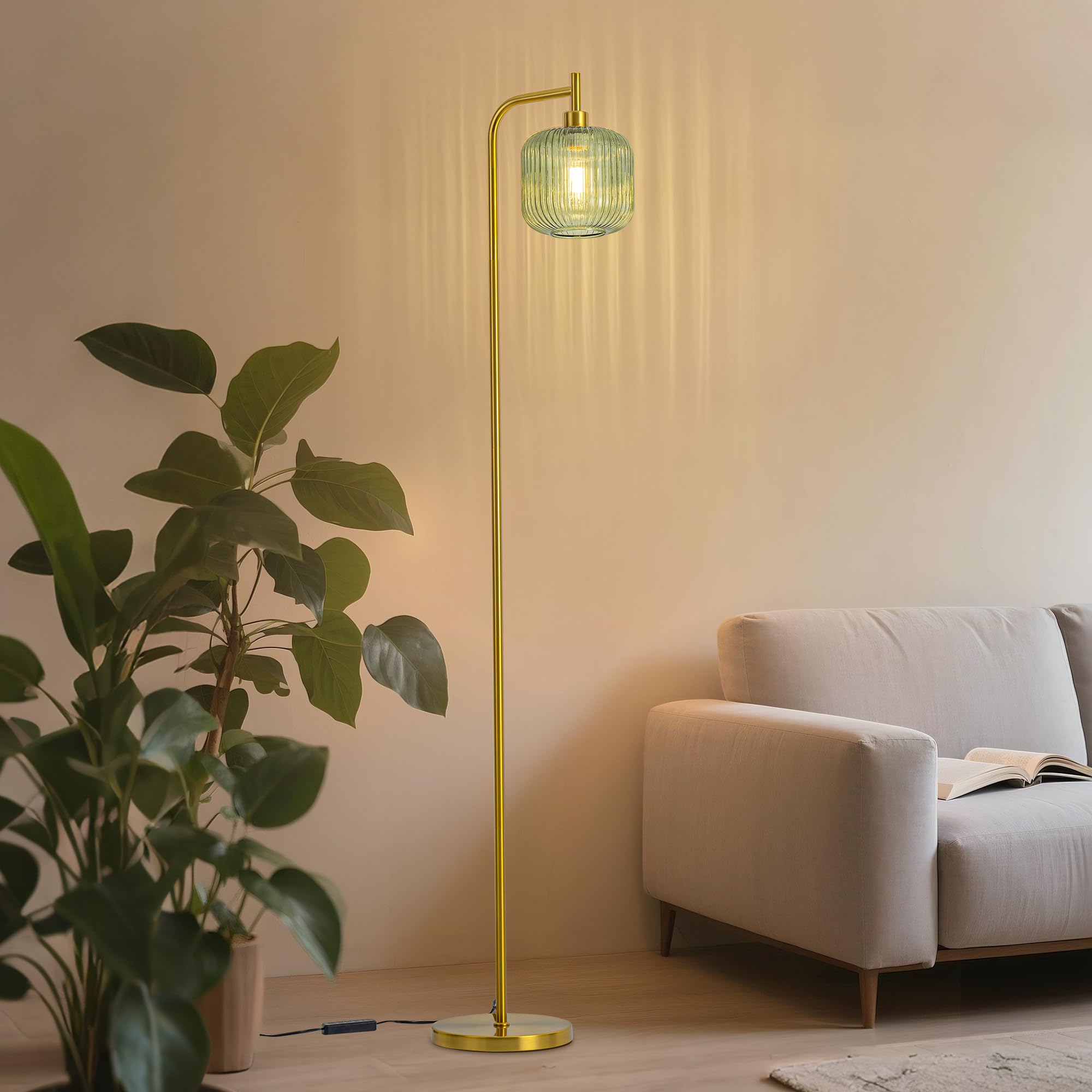 MAYNA Glass Floor Lamp - 67" Modern Vertical Design, Green Aluminum, Remote Control, Ideal for Living Room, Bedroom & Study