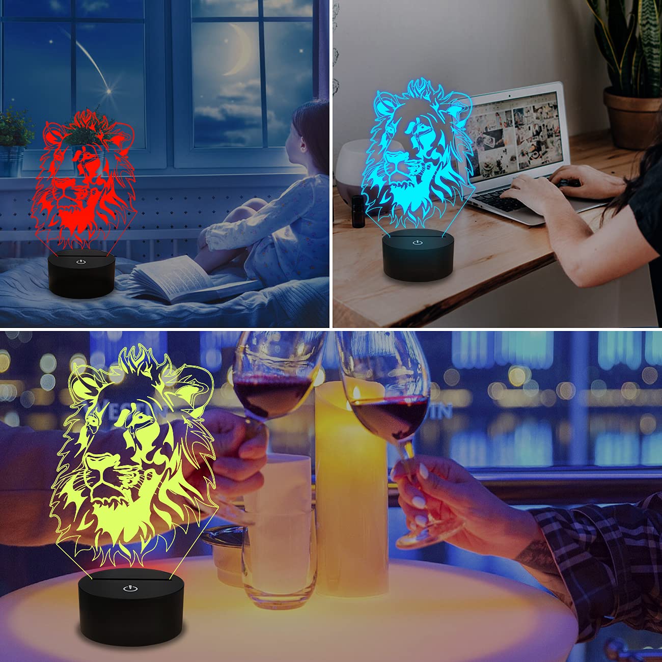 FULLOSUN 3D Lion Night Light Lamp with Remote, 16 Color Changing, Acrylic Bedside Decor for Kids, Model FS-AMZ-JULY