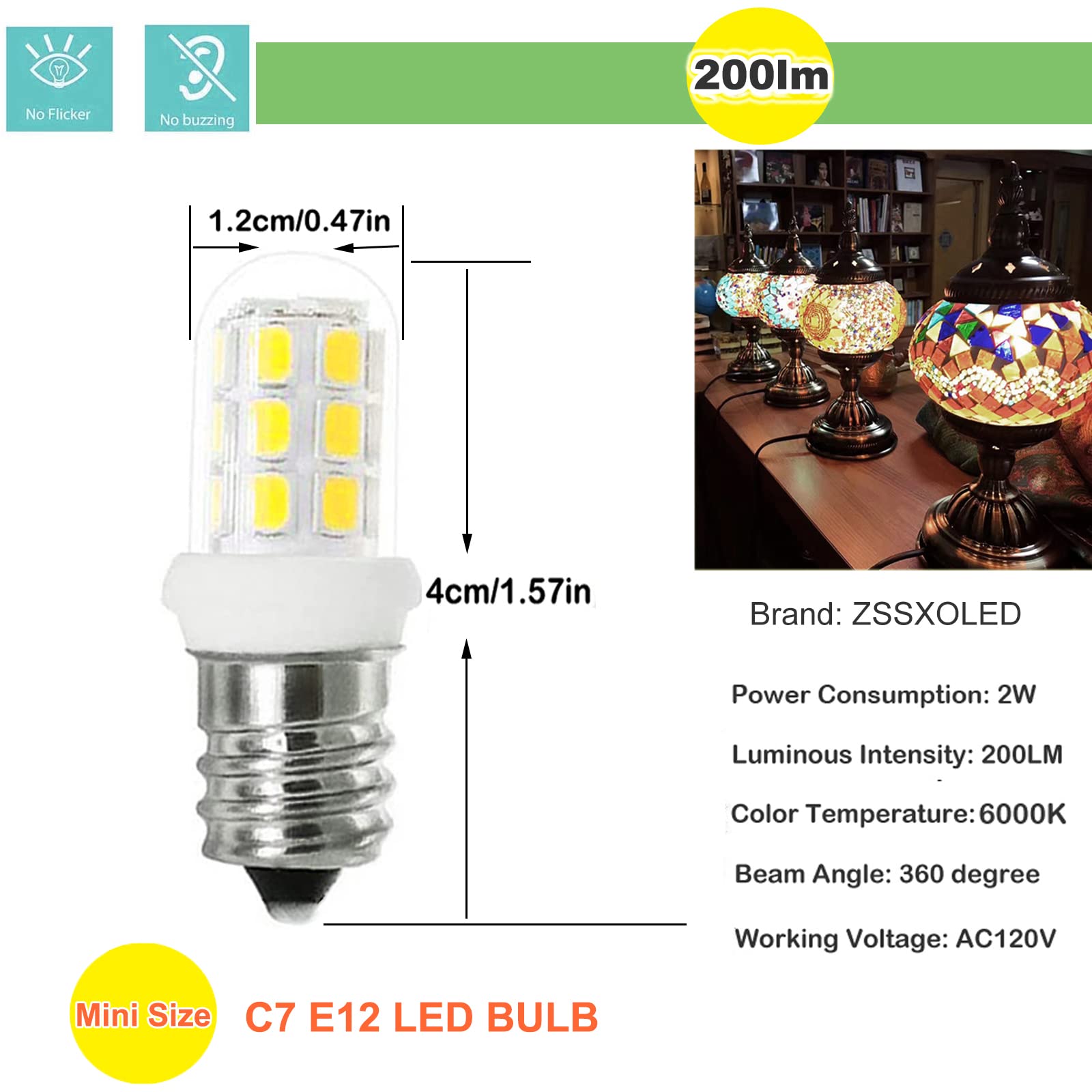 ZSSXOLED E12 LED Bulbs Replacement for Himalayan Salt Lamps, 6000K White, Pack of 8, Plastic