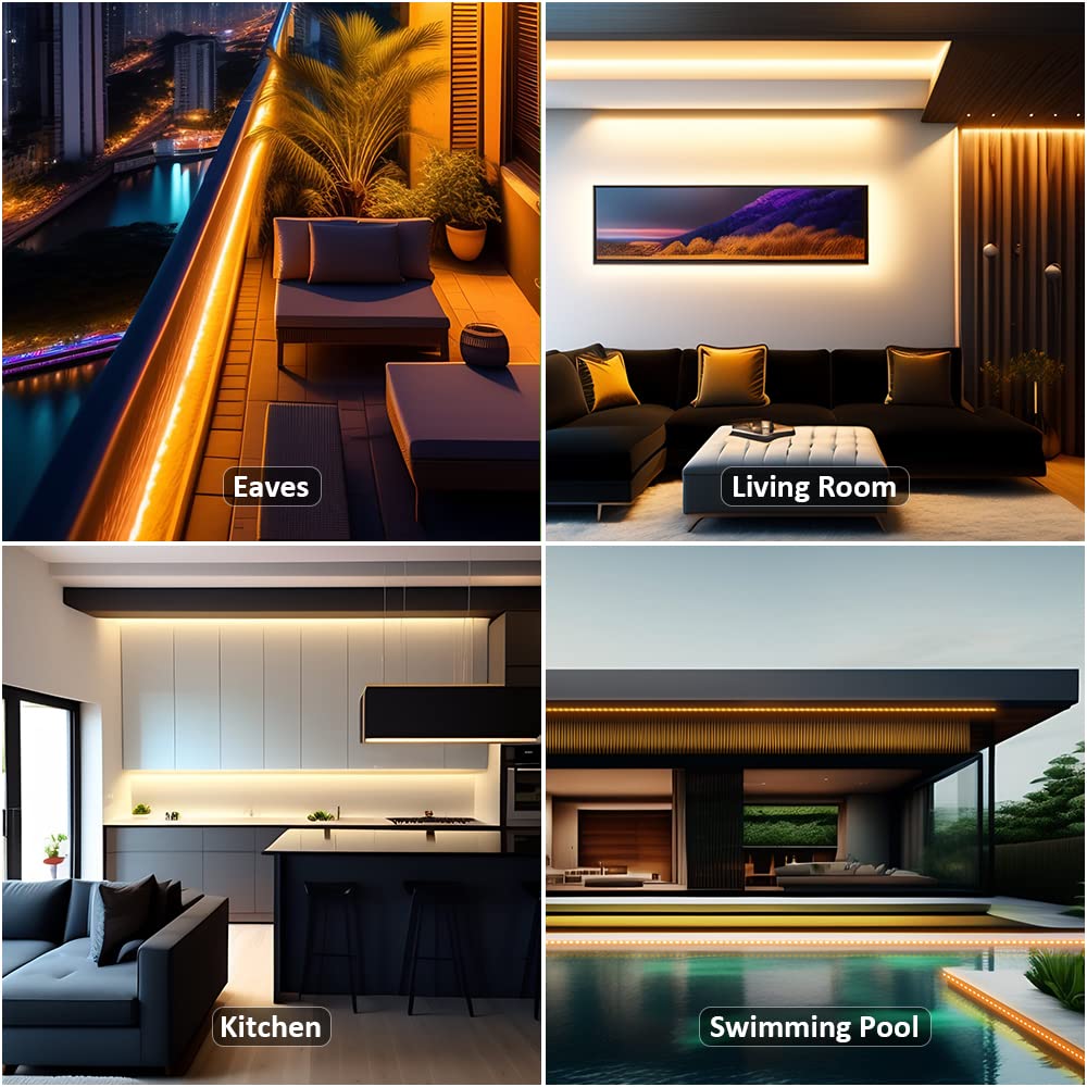 Novostella 40Ft Waterproof Tunable White Led Strip Lights, Dimmable Flexible Rope Light 3000K-6500K 12V Tape Light With Remote,