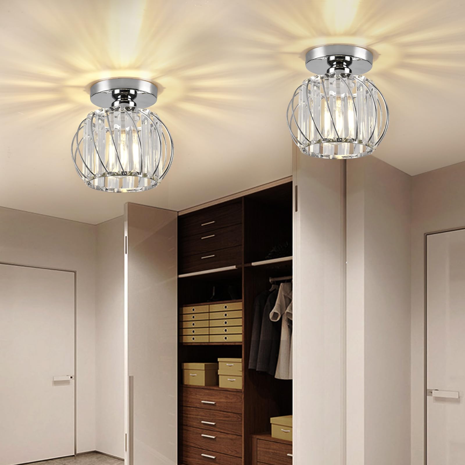 Ztuoyong Crystal Semi Flush Mount Ceiling Light, Silver Crystal Chandelier For Kitchen, Hallway, Dining Rooms, Living Rooms, Bar