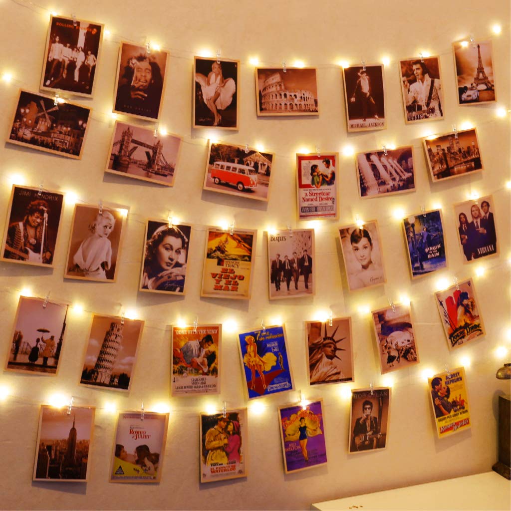 Hxweiye 50Leds Battery Powered Fairy Lights, Warm White, 16.4Ft With 52 Clips & 10 Hooks For Pictures, Model Hy100150-120