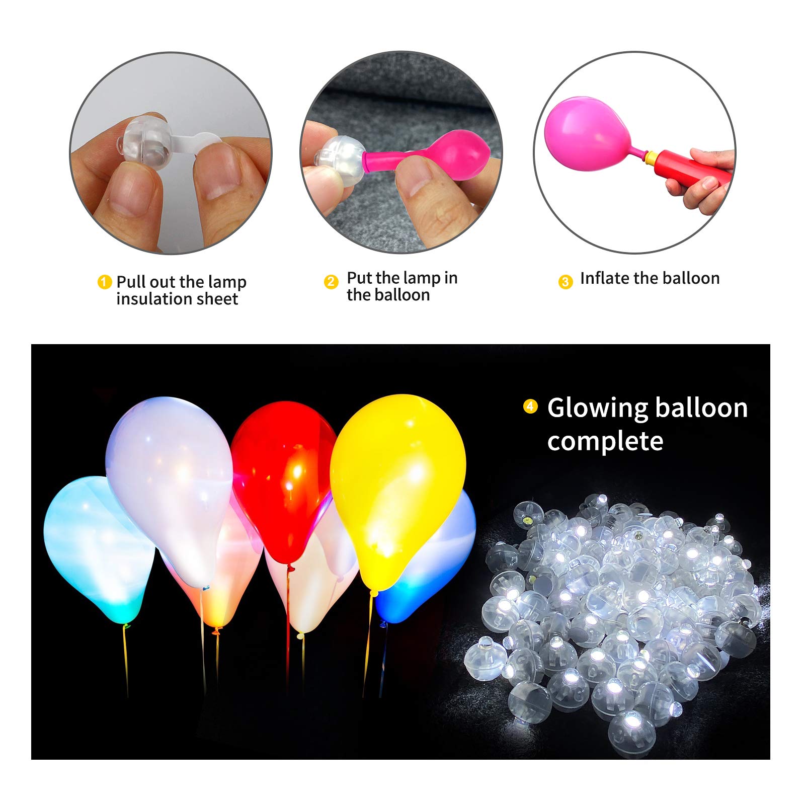 Aogist LED Balloon Light, Mini Round Plastic Lamps, 50 Pcs, White, Model A01-Mini, Indoor Outdoor Party Supplies