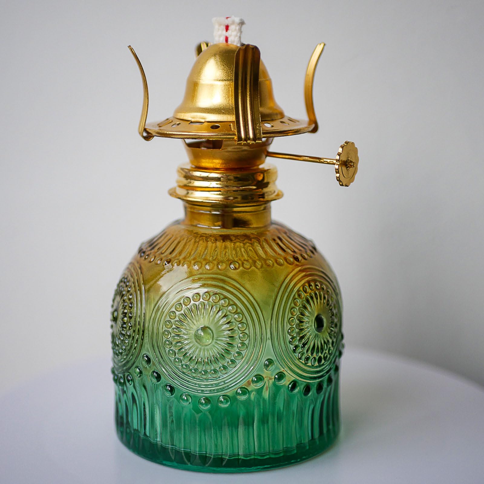 GXFCCYXT 2 Pieces Oil Lamps for Indoor Use Gradient Green Vintage Glass Clear Kerosene Lamp Indoor Decorative Hurricane Lamp Oil