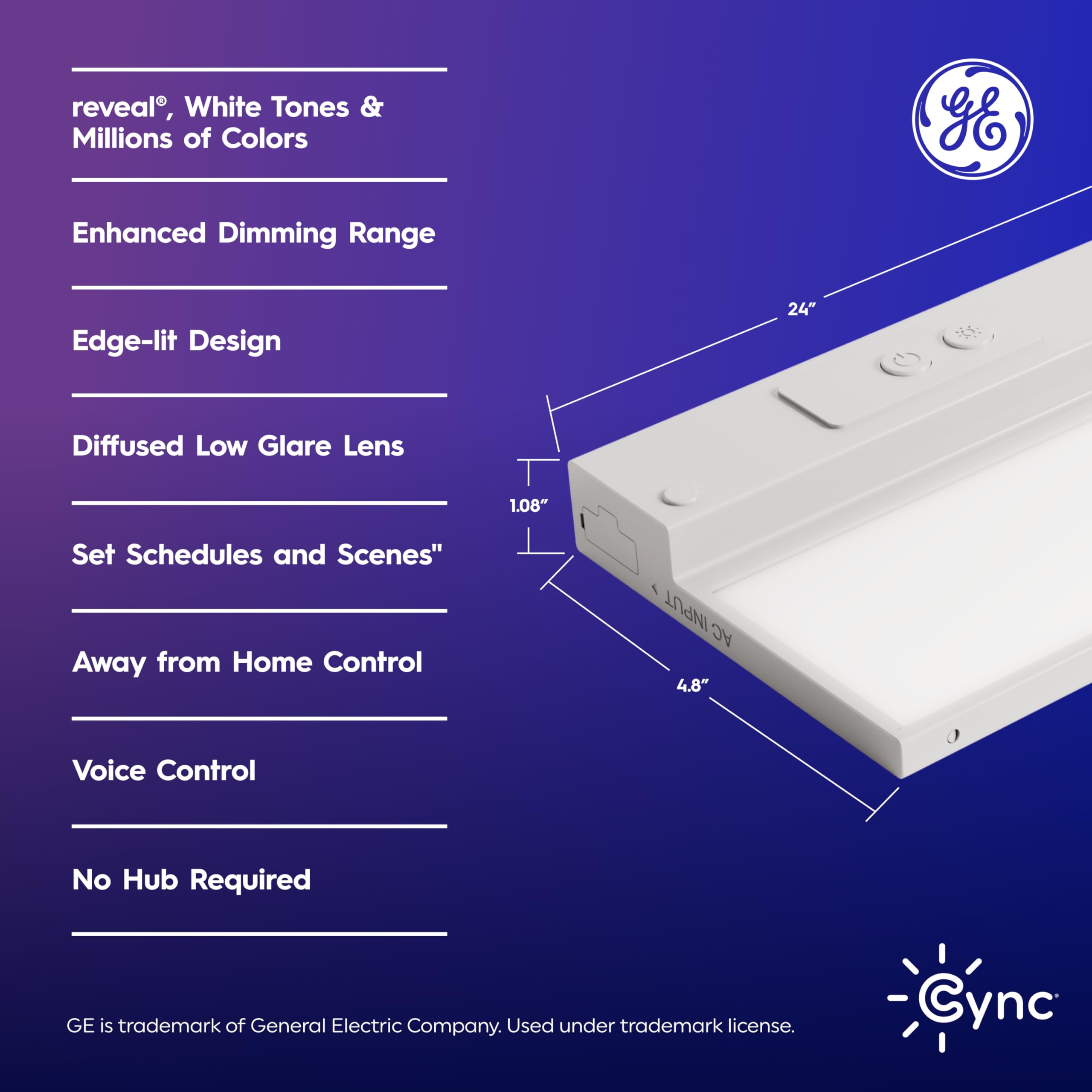 GE Cync Reveal HD+ Smart Light Fixture, 24-Inch, Color Changing, Wi-Fi, Alexa & Google Home Compatible, White, 1500 Lumen