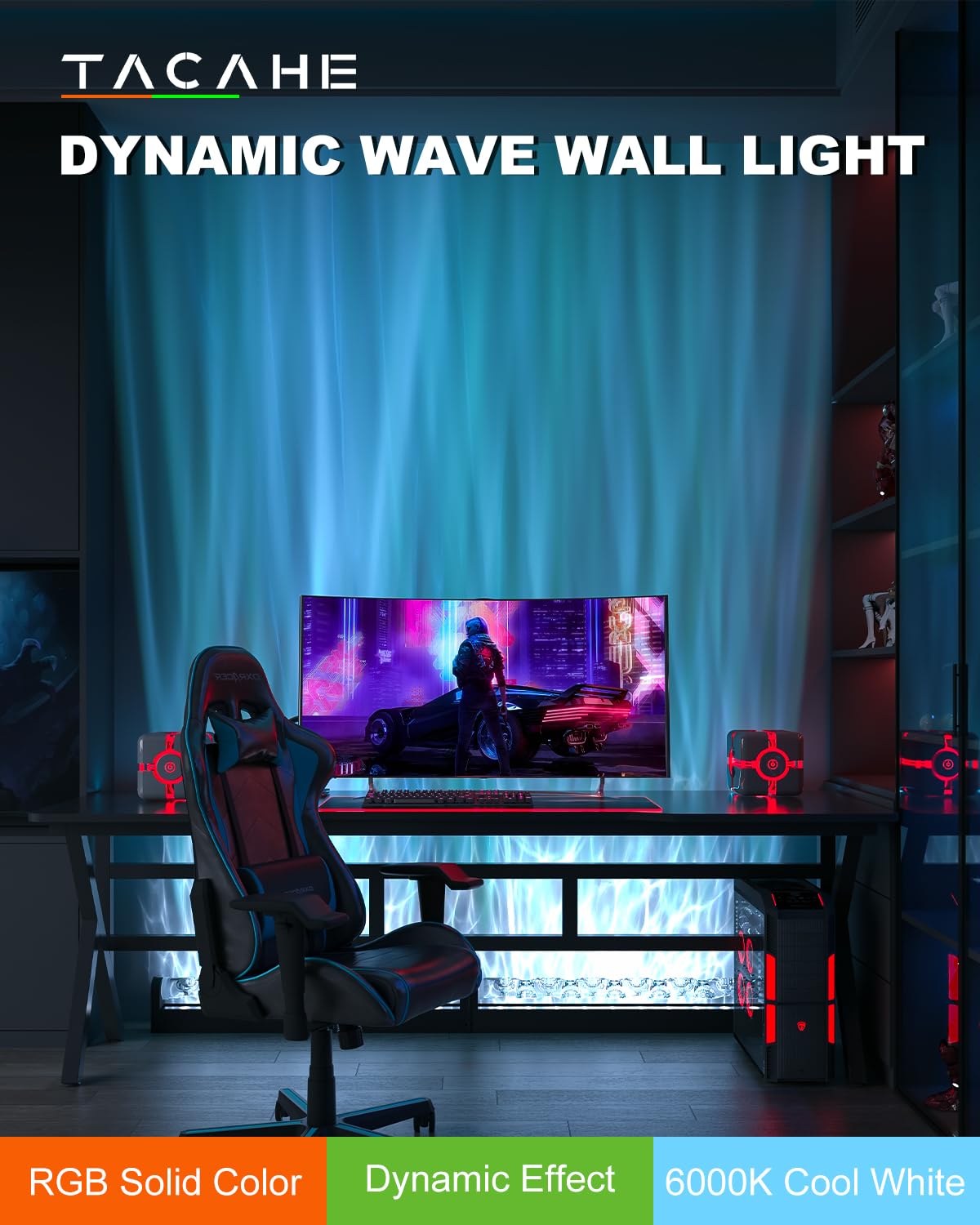 TACAHE RGBW Wall Light - Color Changing, Remote & APP Control - 39.3in, 12W, Black, Model TCH-WWL01-B-DE
