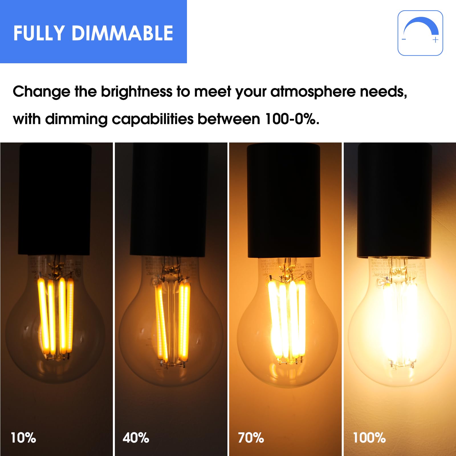 E ENERGETIC LIGHTING A19 LED Light Bulb 12W Equivalent, 1600LM, 2700K Soft White, Glass, 4-Pack