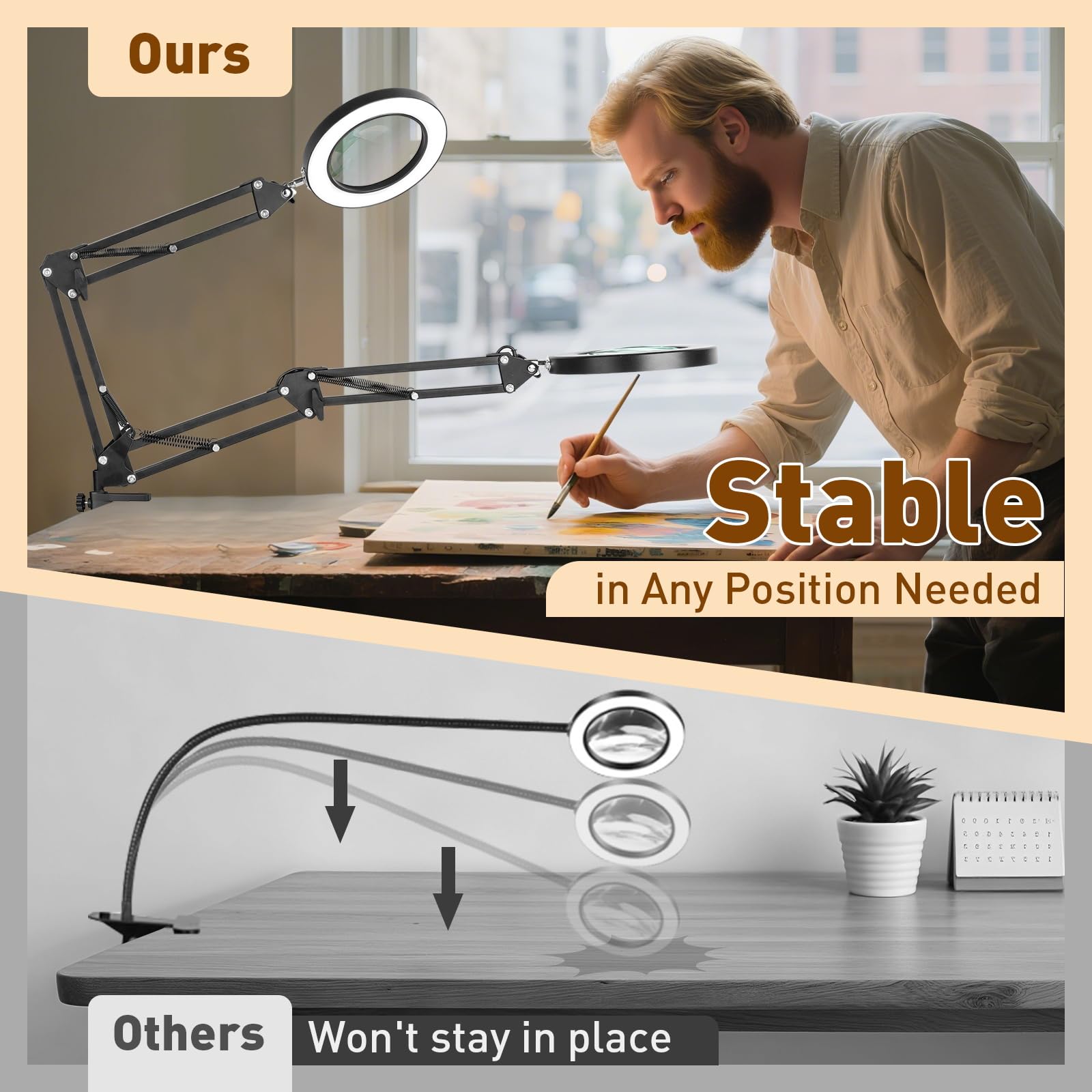 KIRKAS 10X Magnifying Glass with Light, 72 LEDs, 3 Color Modes, Metal, Black, Model KR-DB-Black