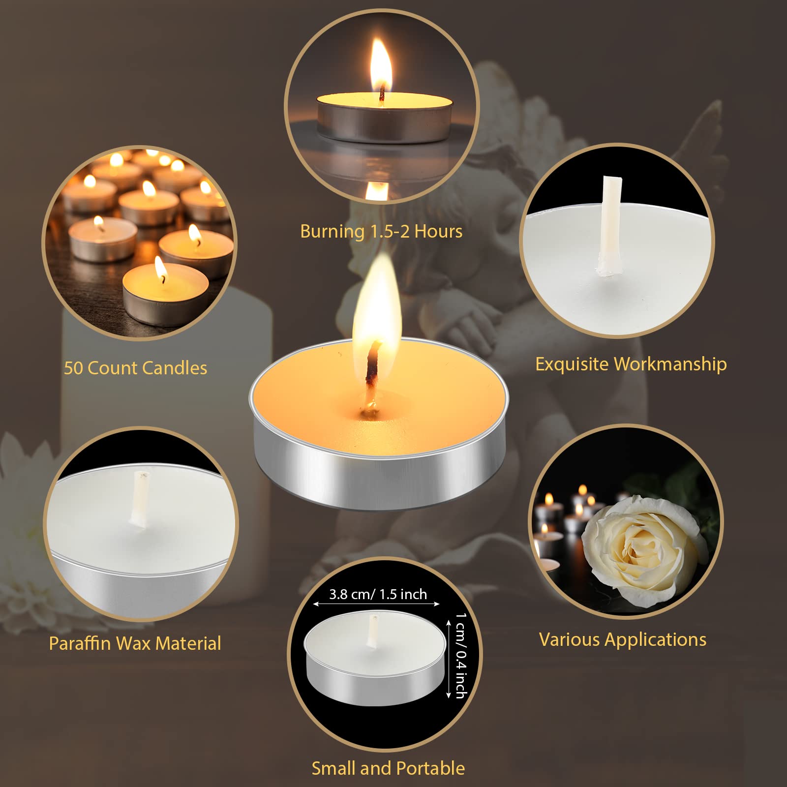 Coume 50 Set Funeral Favors Memorial Tealight Candles Unscented White Candles Funeral Gift Candles With Condolence Bereavement Cards And Organza Bags For Guest Furneral Party (Minimalist)