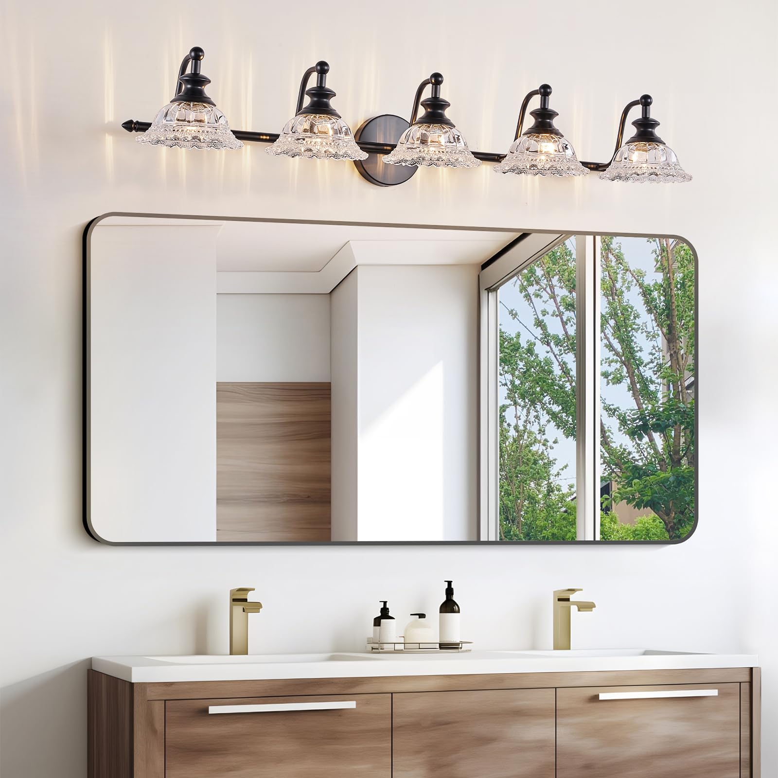 Xiedun 37.4'' 5 Light Vanity Light For Bathroom (Exclude G9 Bulb) Black Vanity Lights For Bathroom