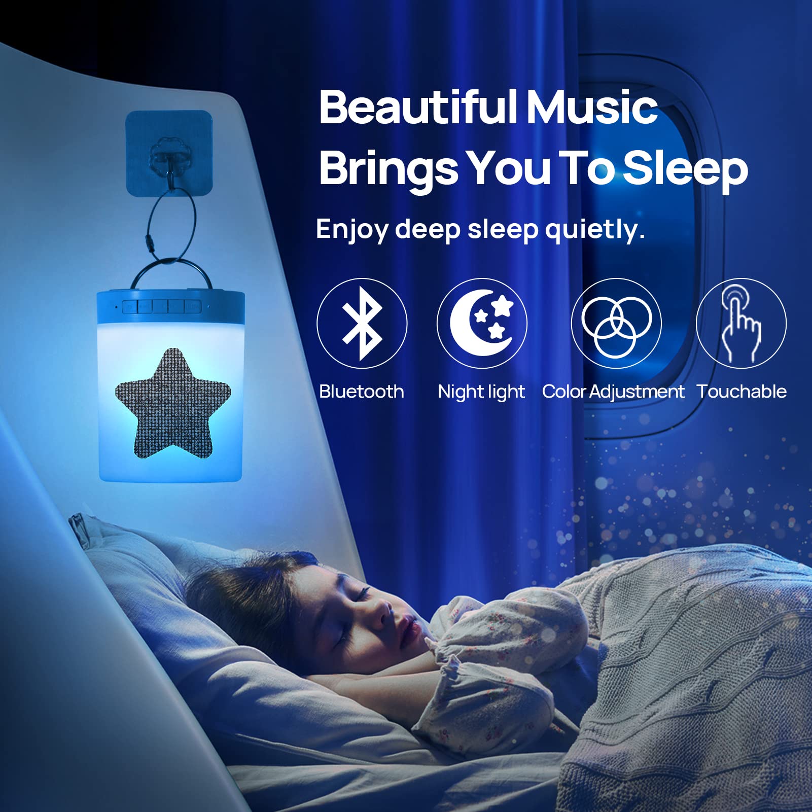 TRIPDASYK Bluetooth Speaker Night Light - Touch LED Bedside Lamp, Wireless, White