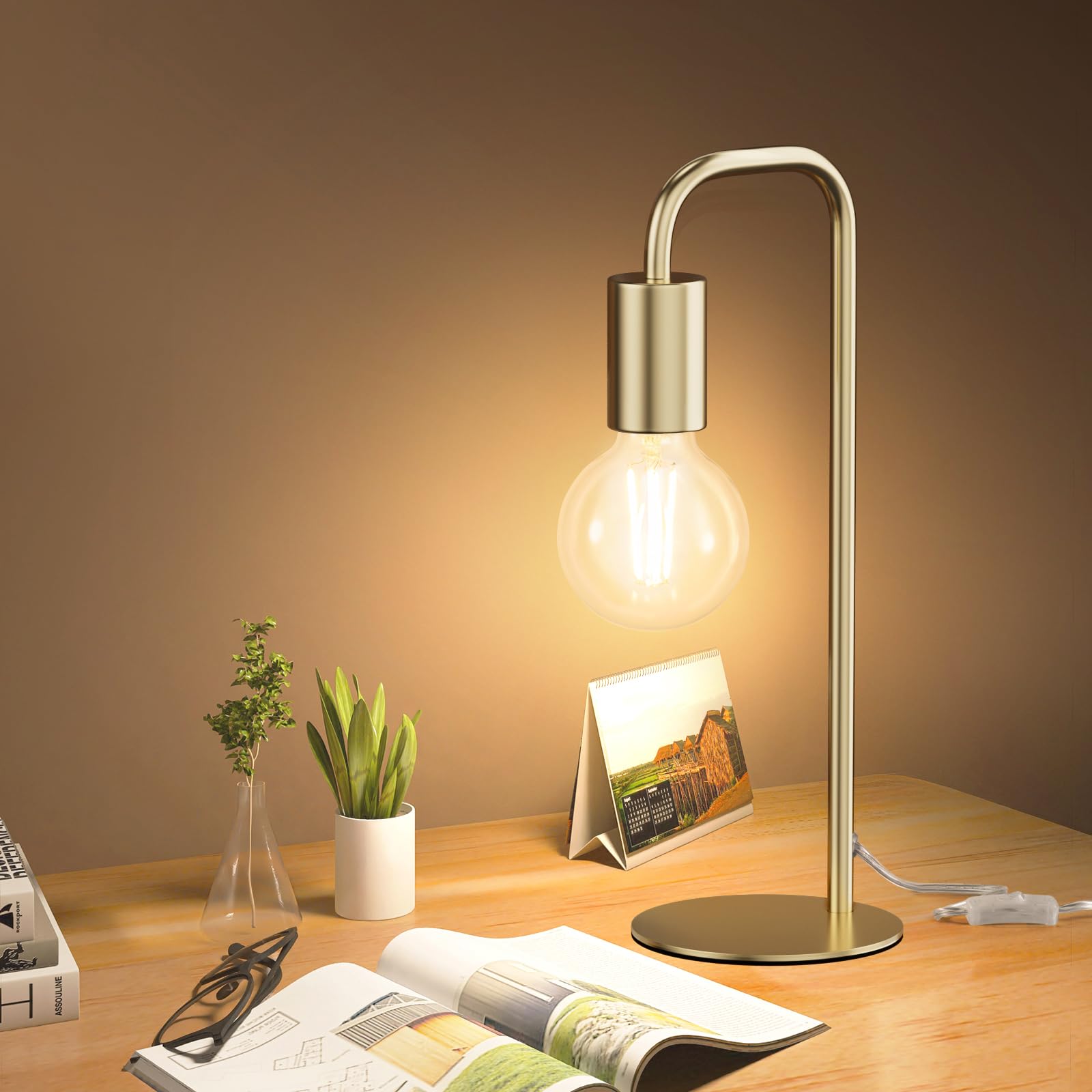 Iporovon Industrial Table Lamp For Bedroom, Modern Side Table Lamps For Nightstand With Wire Switch, E26 Socket Base, Bedside De