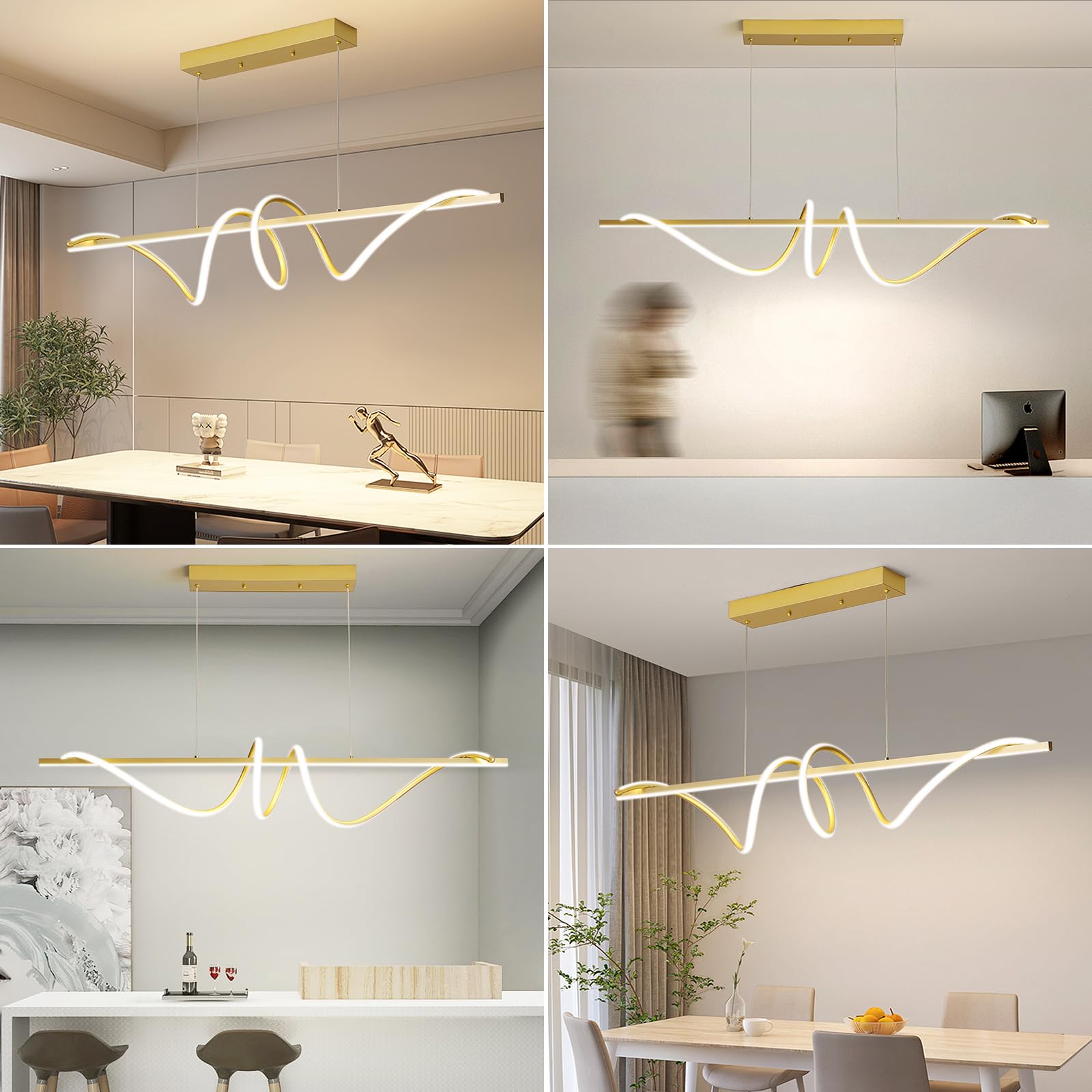 Modern Led Gold Pendant Light, 39In Ceiling Chandelier Fixtures Dimmable With Remote Control 3000K-6500K Adjustable Color Temperature,Aluminum Island Lighting Lamp For Dining Room, Living Room