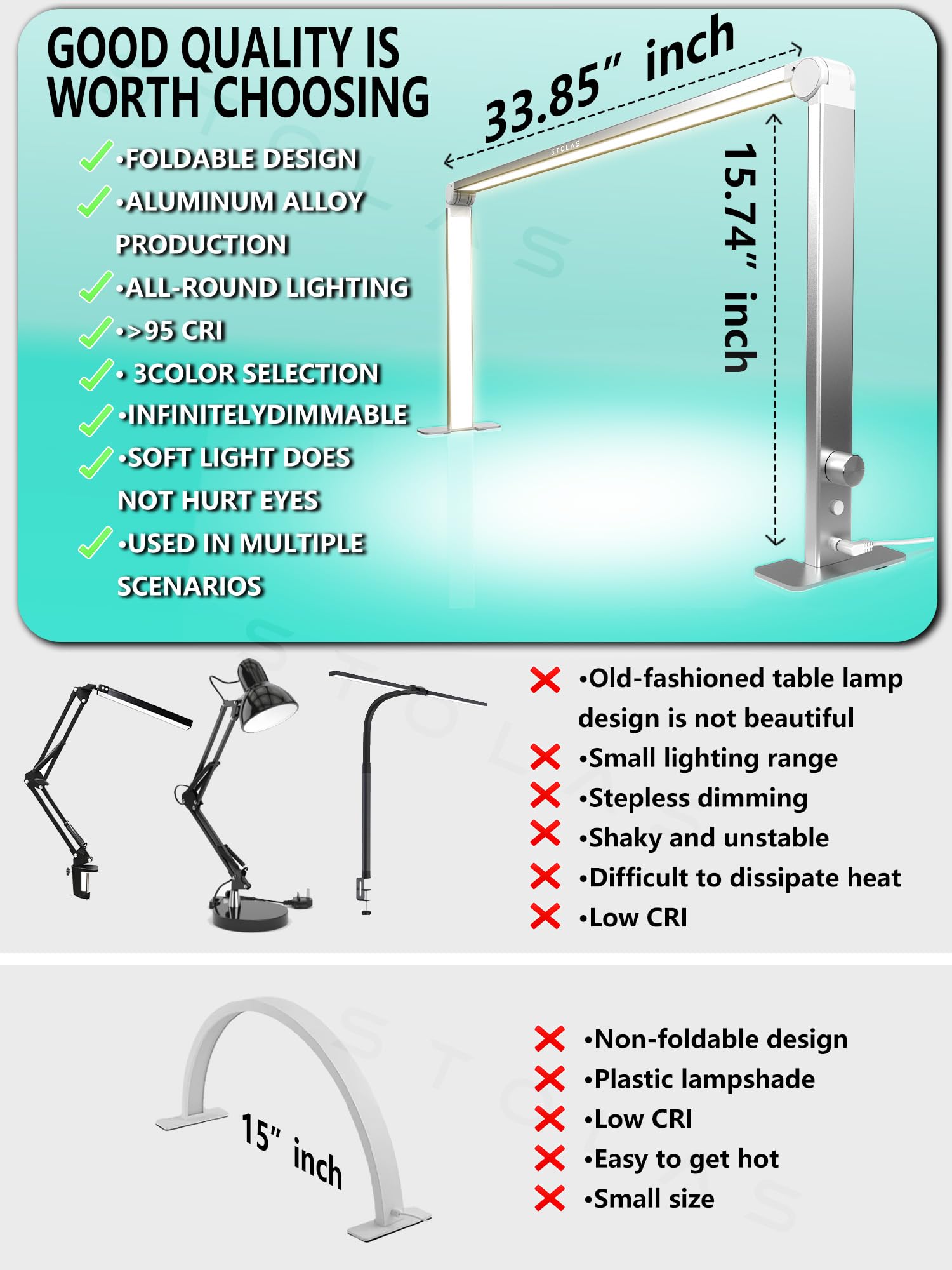Stolas Nail Tech Light, 15Inch Height 4000-6000K Dimmable Nail Lamp For Desk, 3 Lighting Modes, Led Manicure Light For Nail, Model Building, Painting, Crafting-Silver