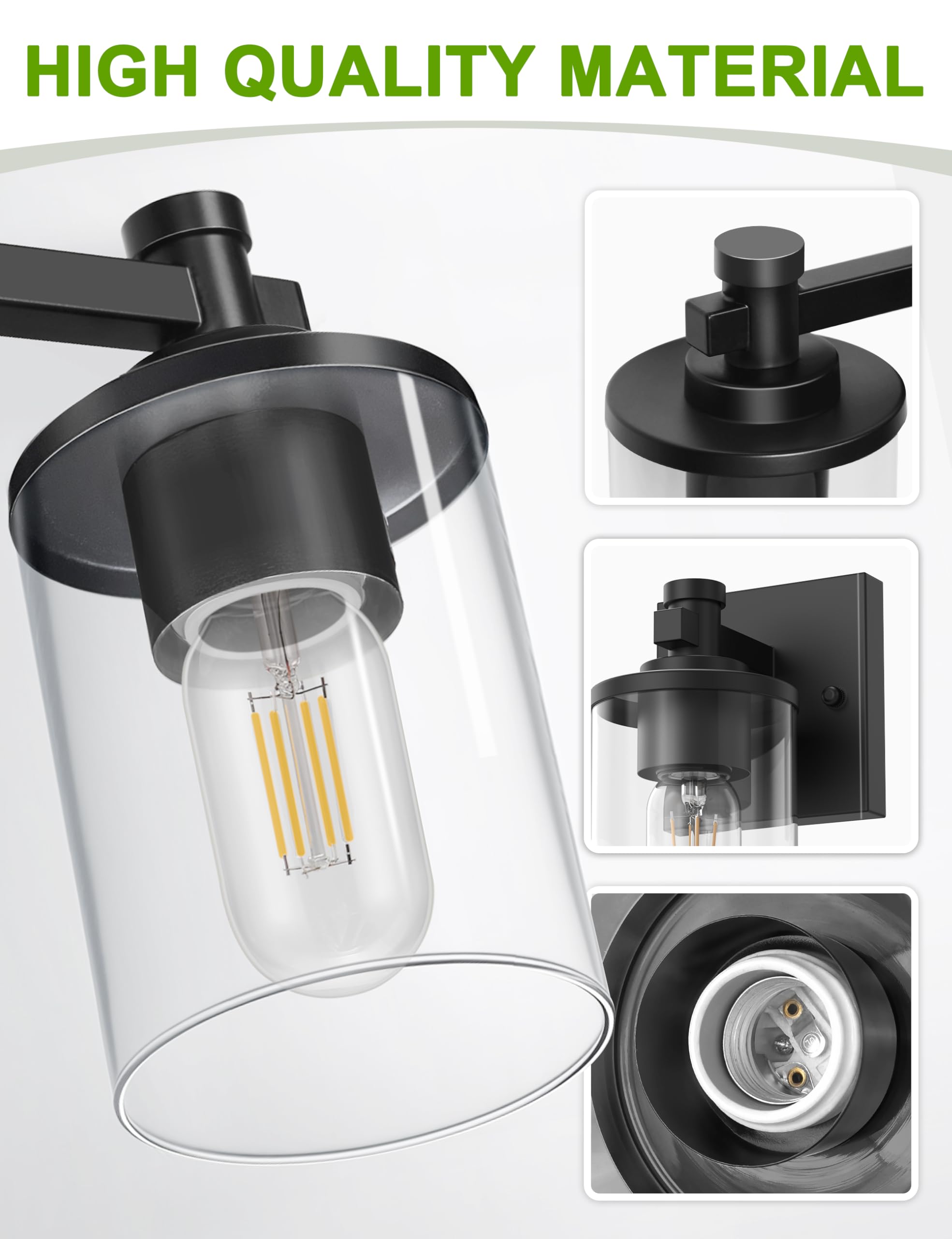 L LOHAS LED Bathroom Vanity Light, 1-Light Black Fixture, Metal with Clear Glass Shade, Modern Design for Mirror or Hallway