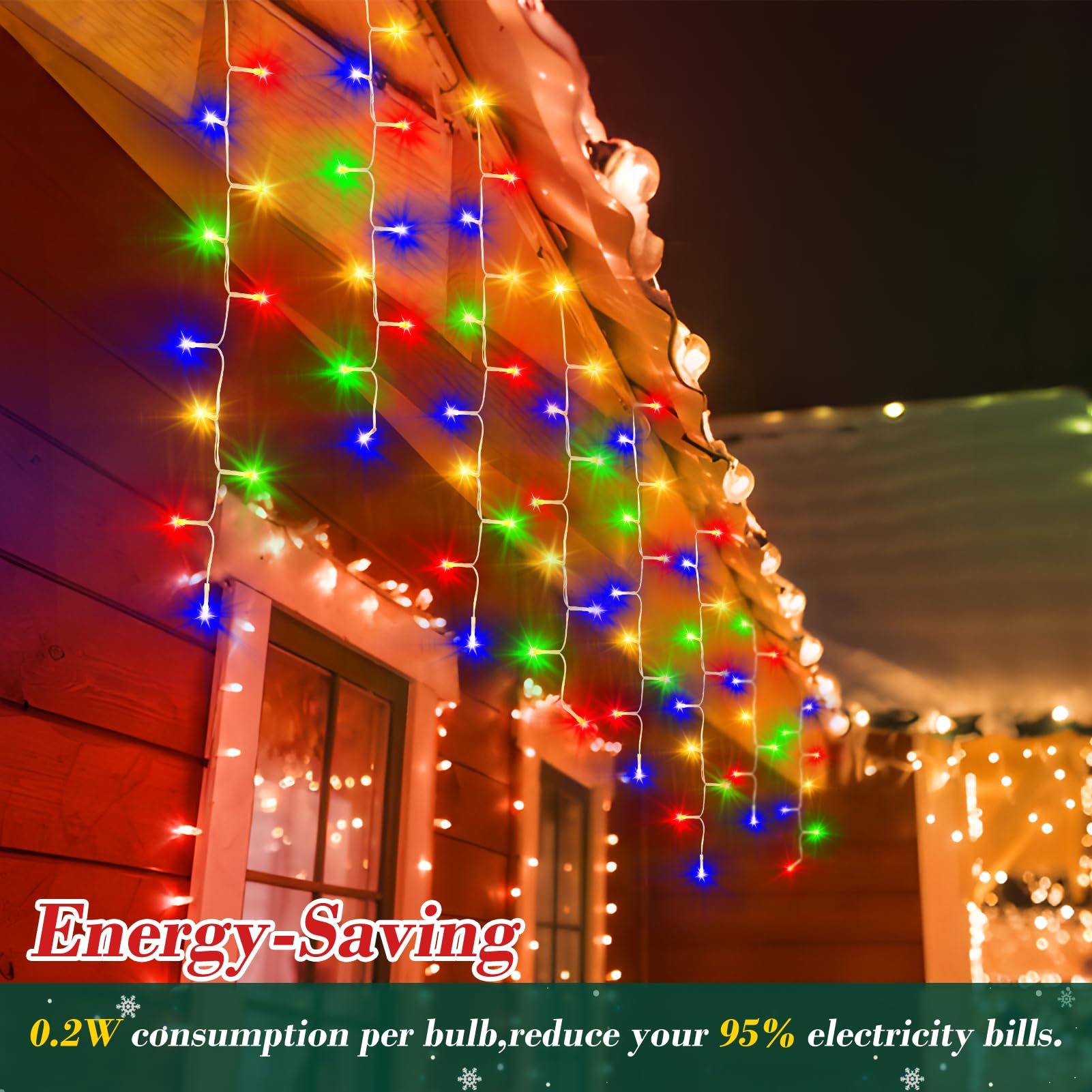 Xurisen 66Ft Christmas Lights Decorations Outdoor, 640 Led 8 Modes Curtain Fairy Lights With 120 Drops,Plug In Waterproof Timer