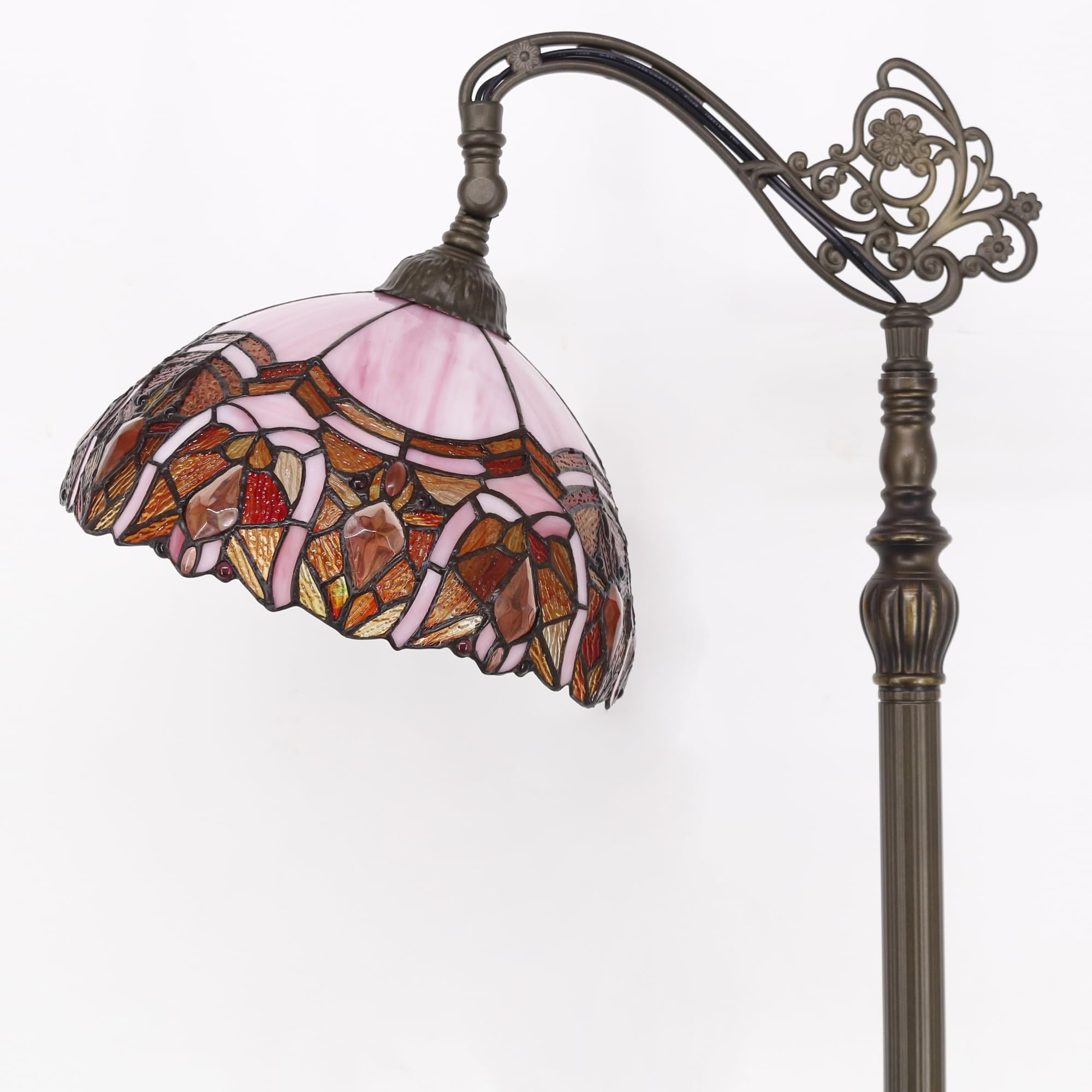 ZJART Tiffany Floor Lamp, Stained Glass, Adjustable Gooseneck, 67" Tall, Pink Jewelry, Model Z04E21F12