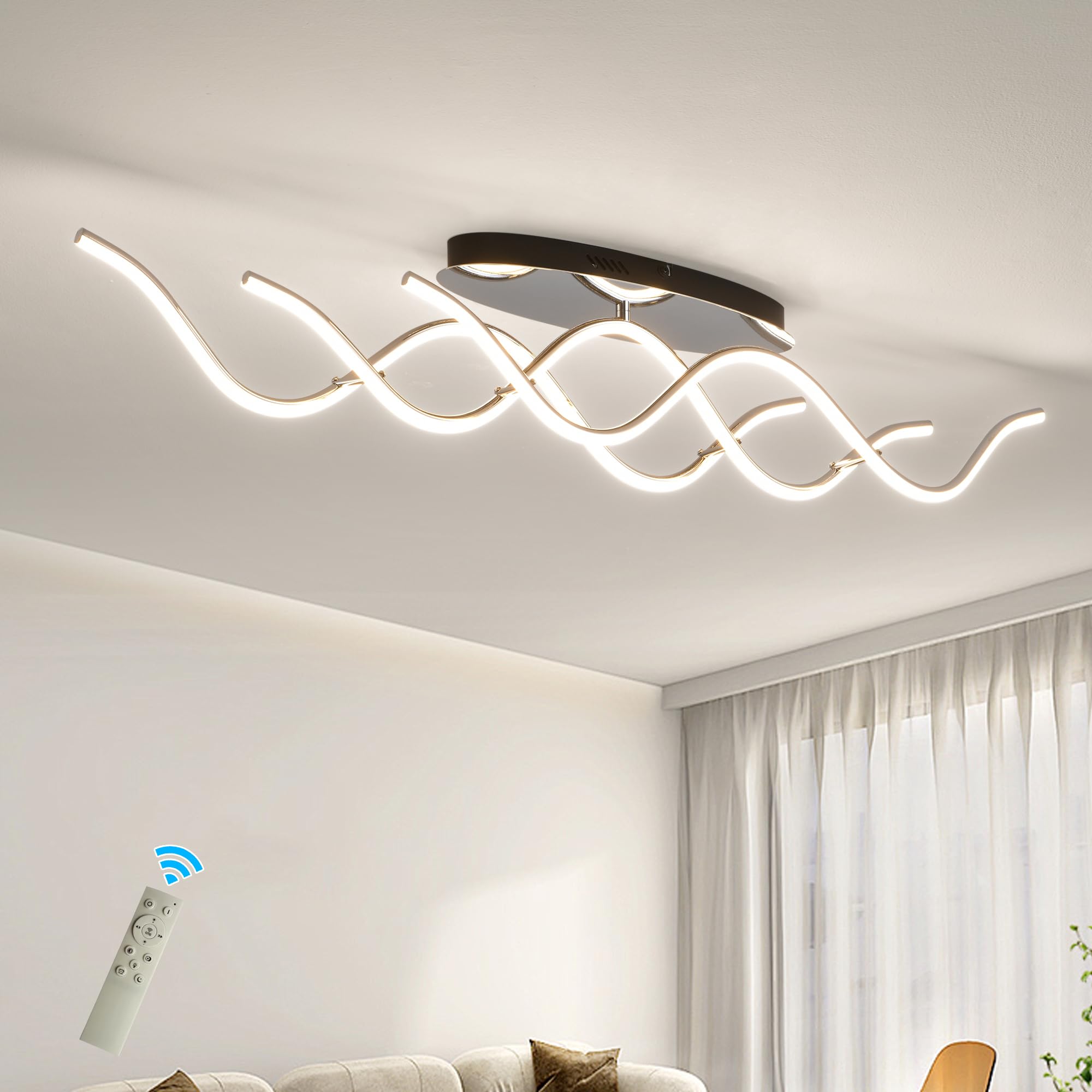 Qcyuui LED Ceiling Light Chandelier 40.55in Dimmable Chrome Aluminum Model QJD1007-C