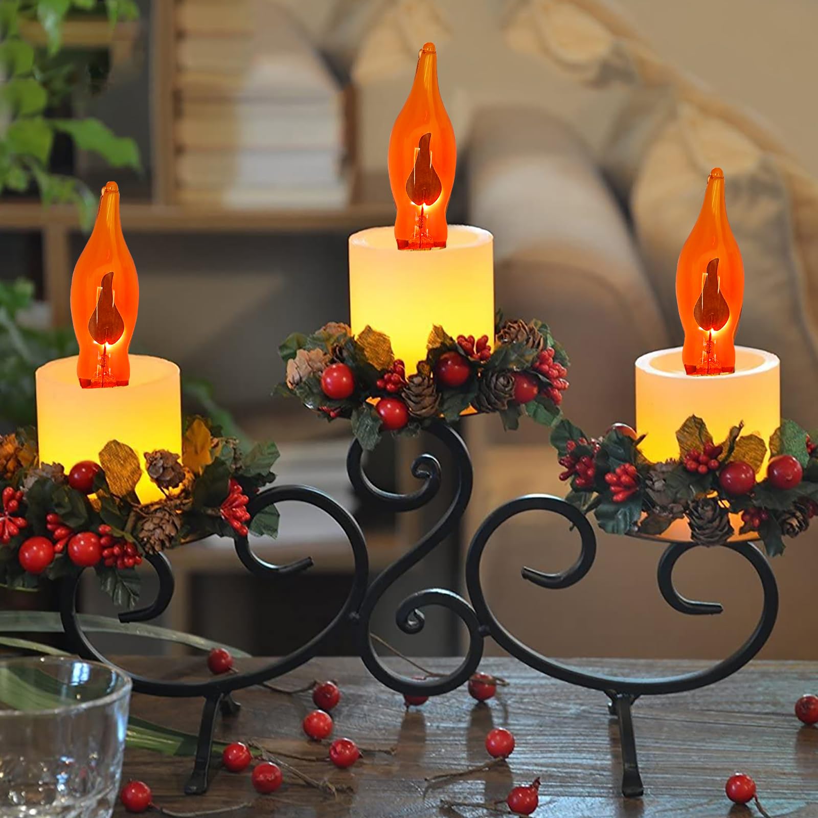 12 Pack Flicker Flame Light Bulbs, C18 Halloween Orange Flame Replacement Bulbs E12 Candelabra Base Light Bulbs For Electric Win