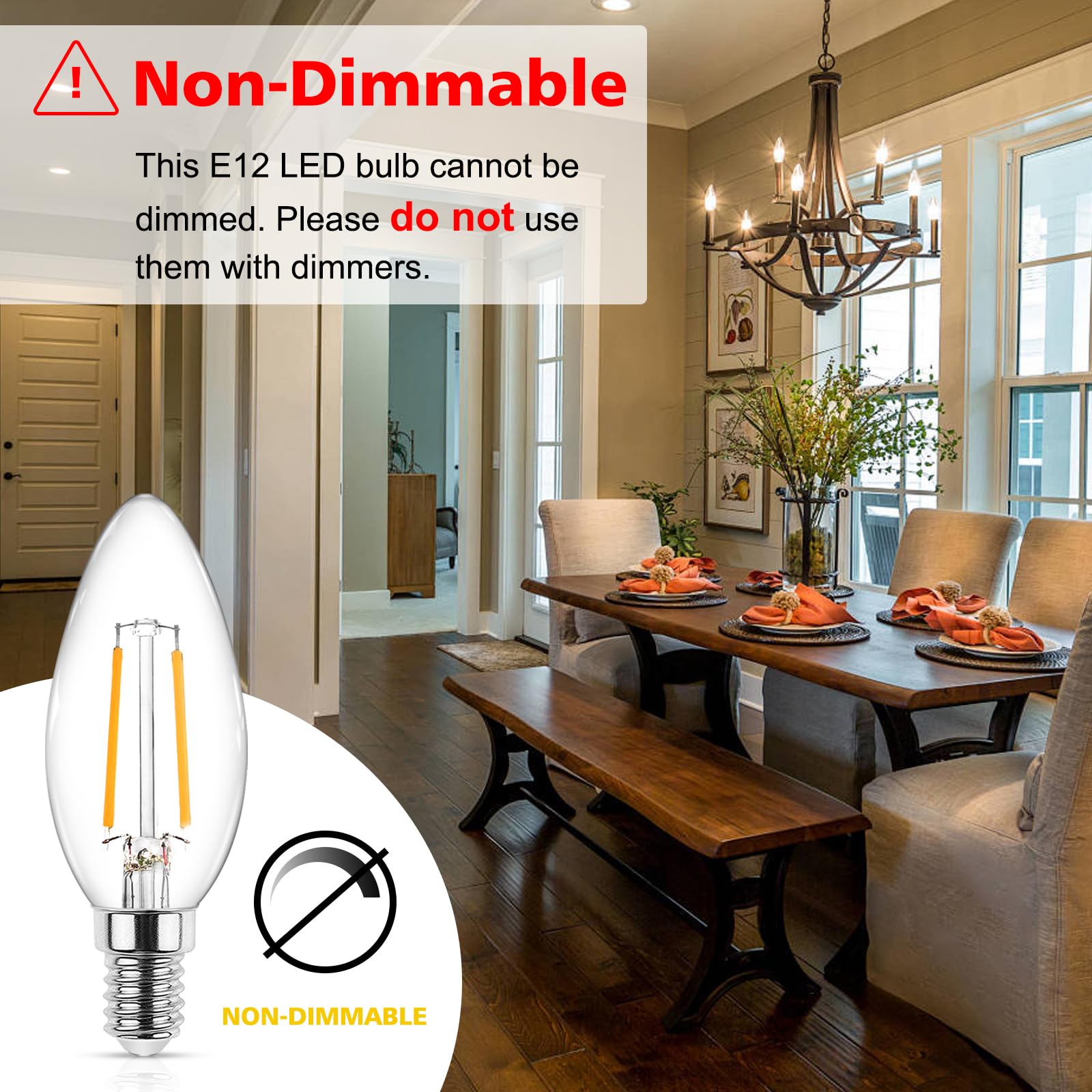 Ascher E12 Led Candelabra Bulb, 4W Equivalent 40W, Warm White 2700K, Clear Glass, Pack Of 5