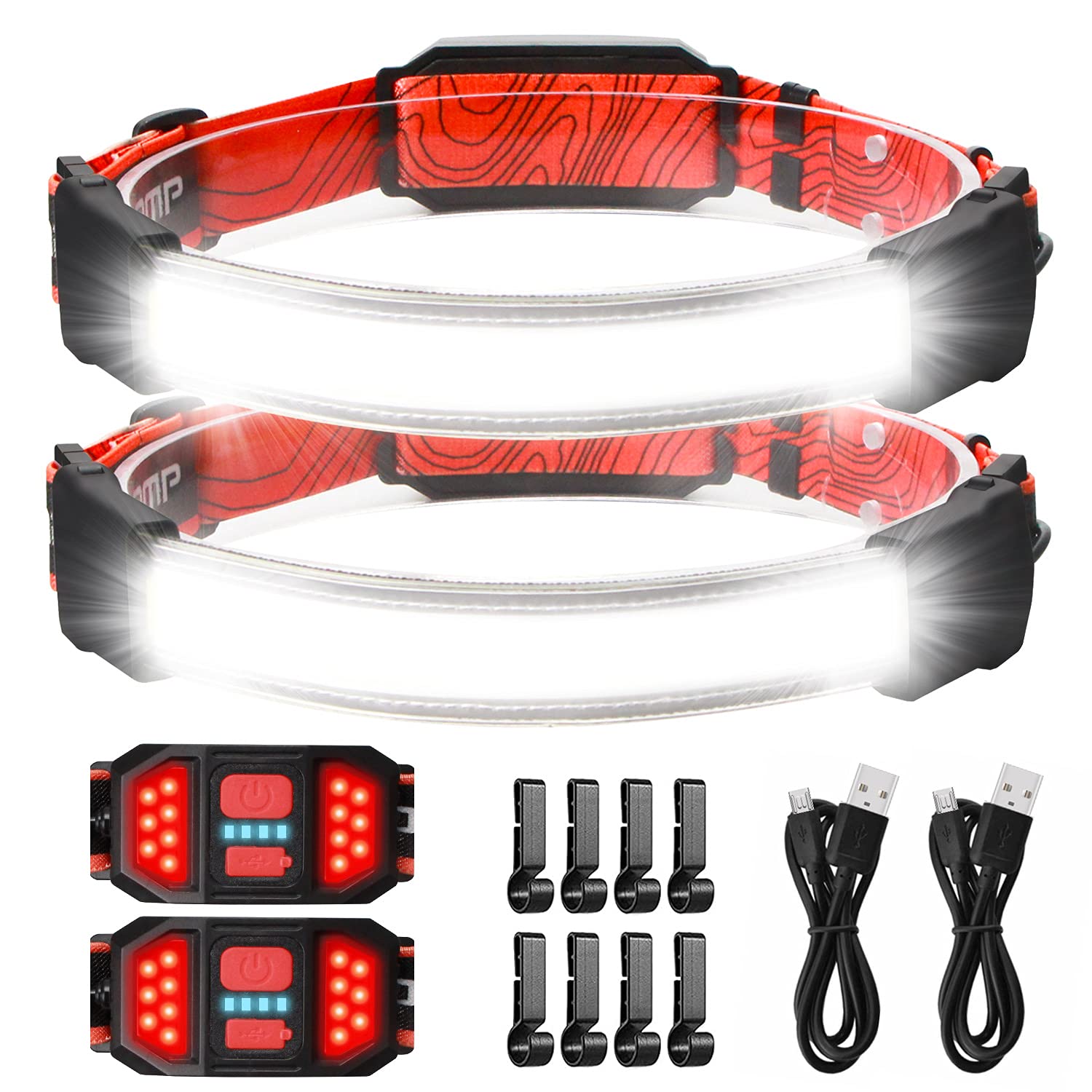Spriak LED Rechargeable Headlamp 1000 Lumens 230° Widebeam USB Rechargeable 2pcs Set Waterproof Model B42