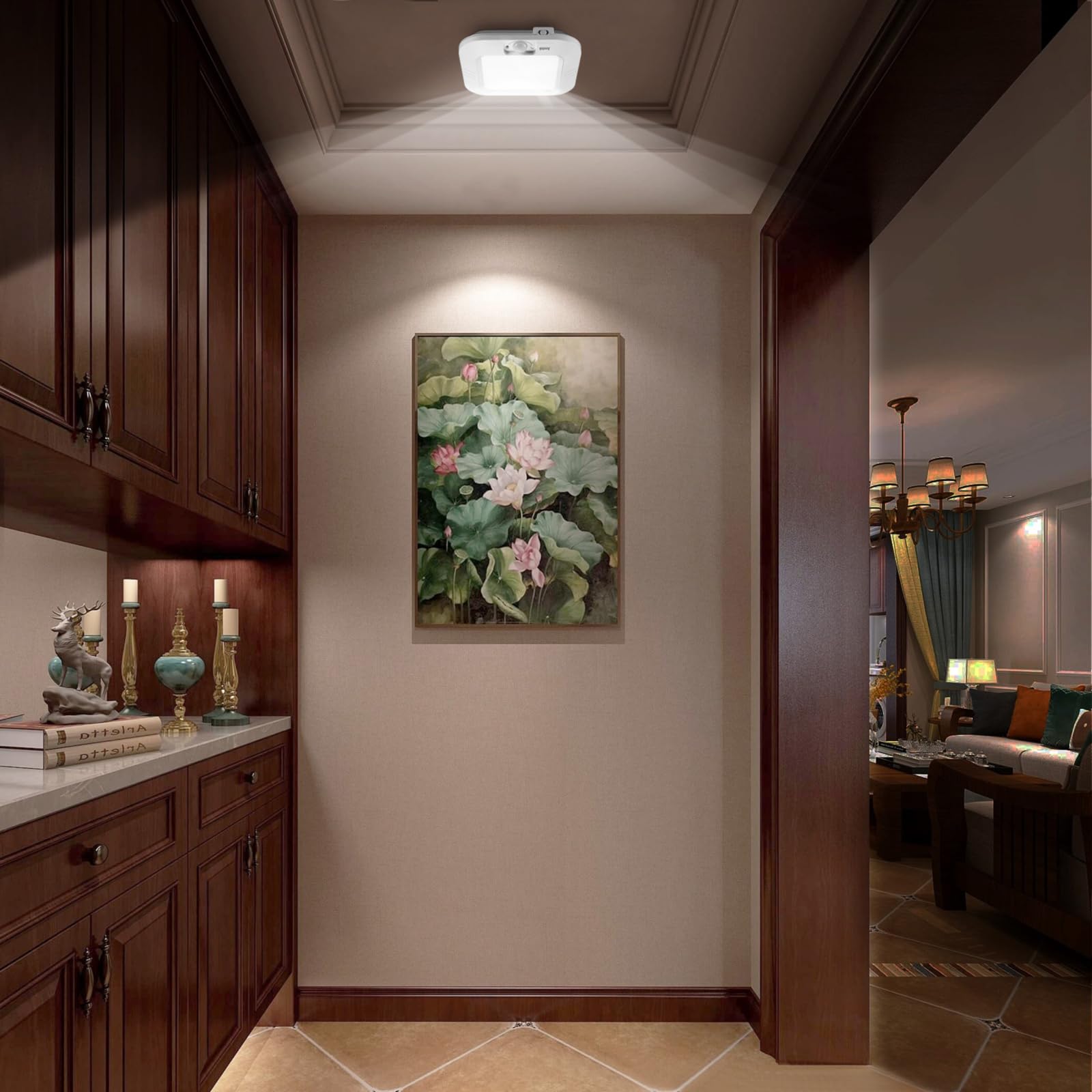 ANOTEK Motion Sensor Ceiling Light, 48LED, 180LM, Battery Operated, 6000K Cool White, 2-Pack, Ideal for Cabinets & Pantries