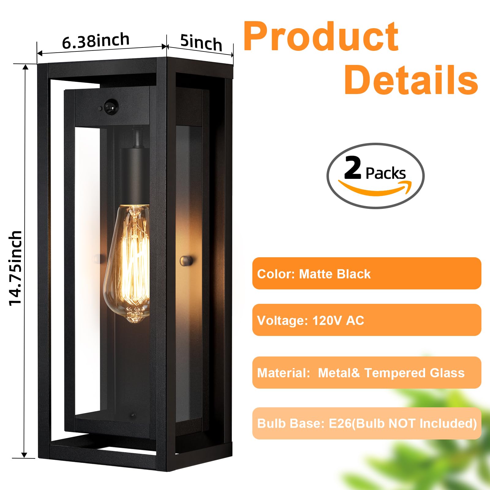 Slypadan 15 Motion Sensor Outdoor Wall Lights  2 Pack Large Dusk To Dawn Outdoor Lights  3 Lighting Modes Waterproof Anti-Rust Wall Sconces  Exterior Lighting Fixtures For Front Door  Porch  Garage
