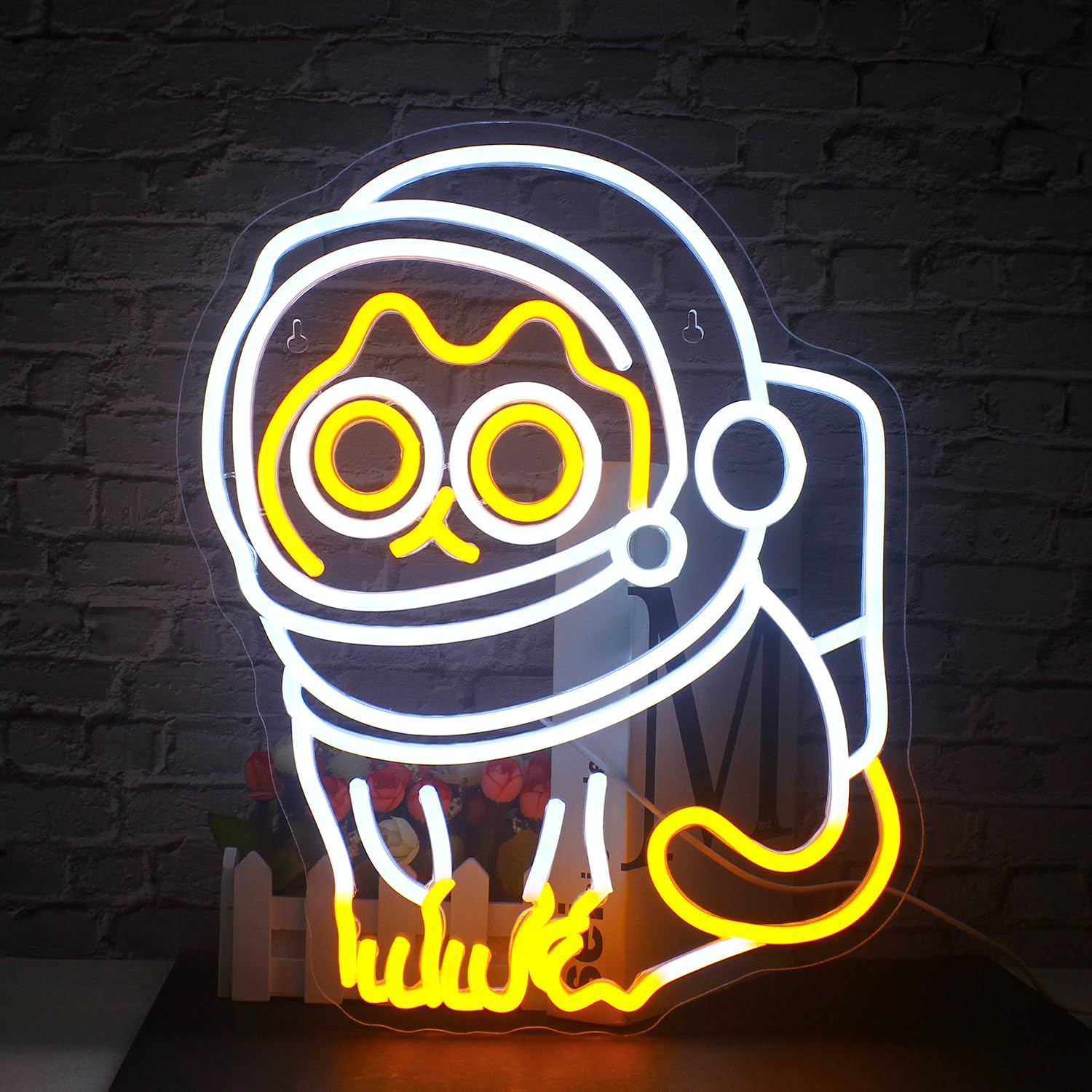 FAXFSIGN Neon Sign - Astronaut Cat LED Wall Decor, Colorful, 12.6in x 15.9in, Acrylic, Light Up for Bedroom, Bar, Party Decorations
