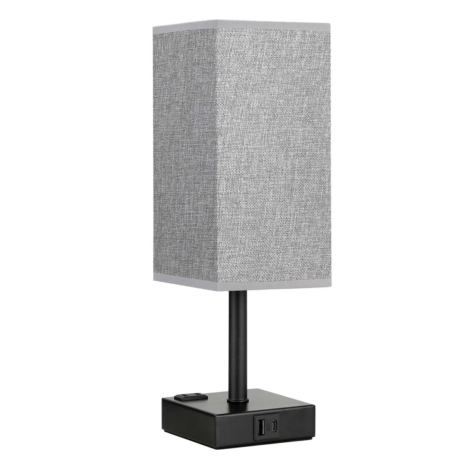Black and Grey Bedside Lamp for Nightstand - Touch Table Lamp With Type C + A and AC Outlet, Square Charging Lamps For Bedroom D