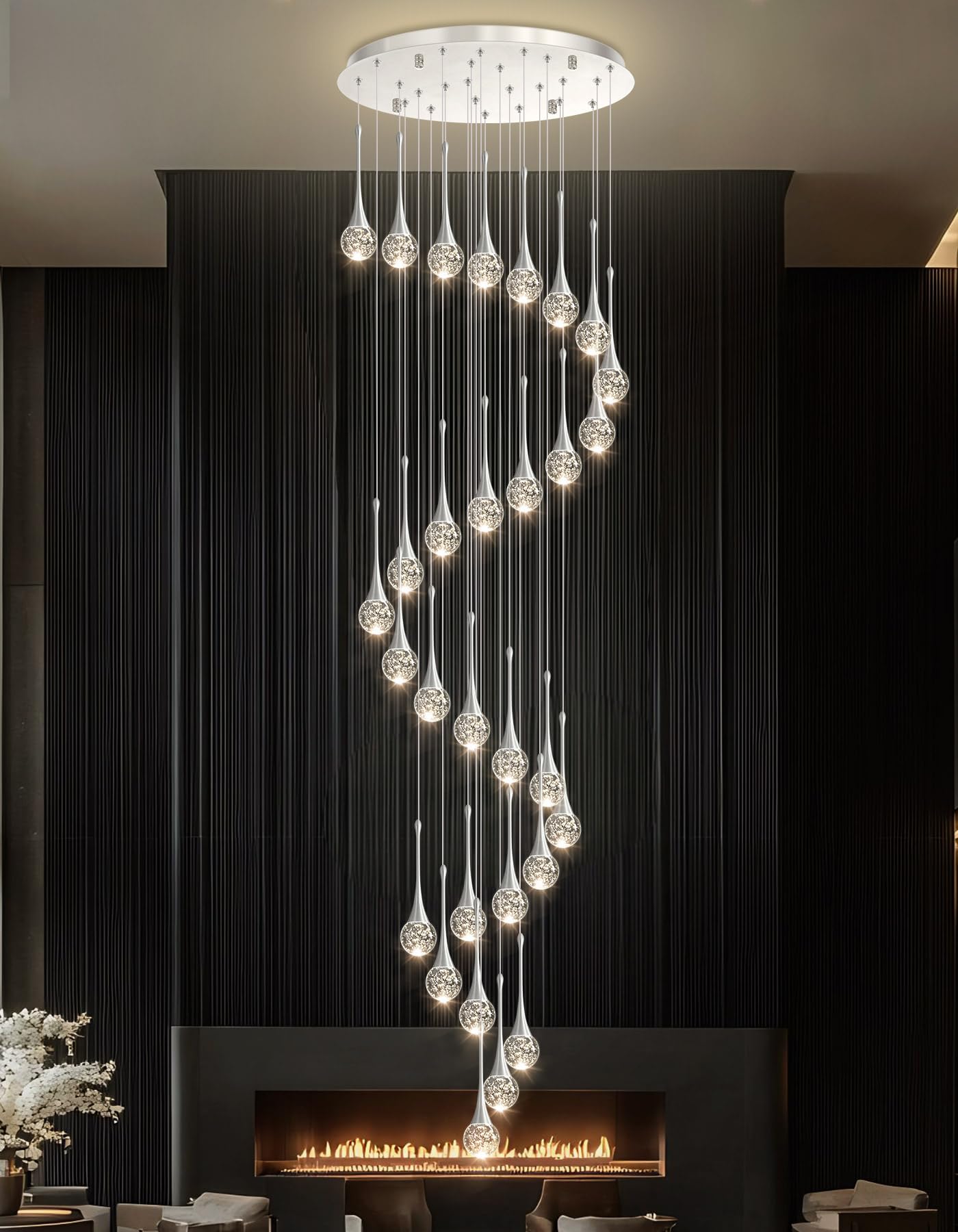 30 Light Modern Glam Crystal Chandelier For High Ceiling Led Dimmable Ceiling Pendant Light Staircase Foyer Enterway Living Room Chandelier Lighting Antique Silver