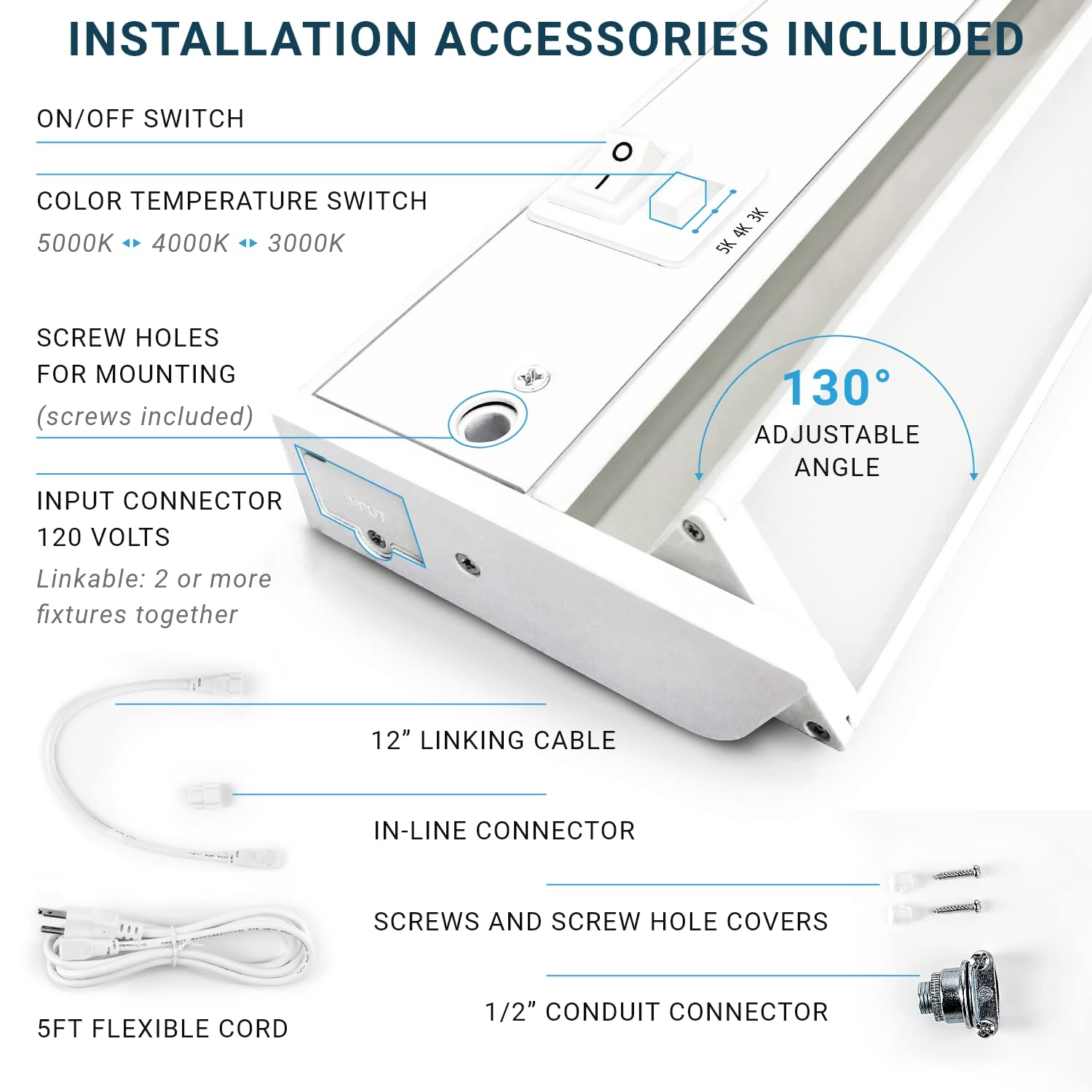 Parmida Led Swivel Under Cabinet Lighting, Hardwired Or Plug-In Installation, 42 Inch, 22W, 3Cct Color Selectable - 3000/4000K/5