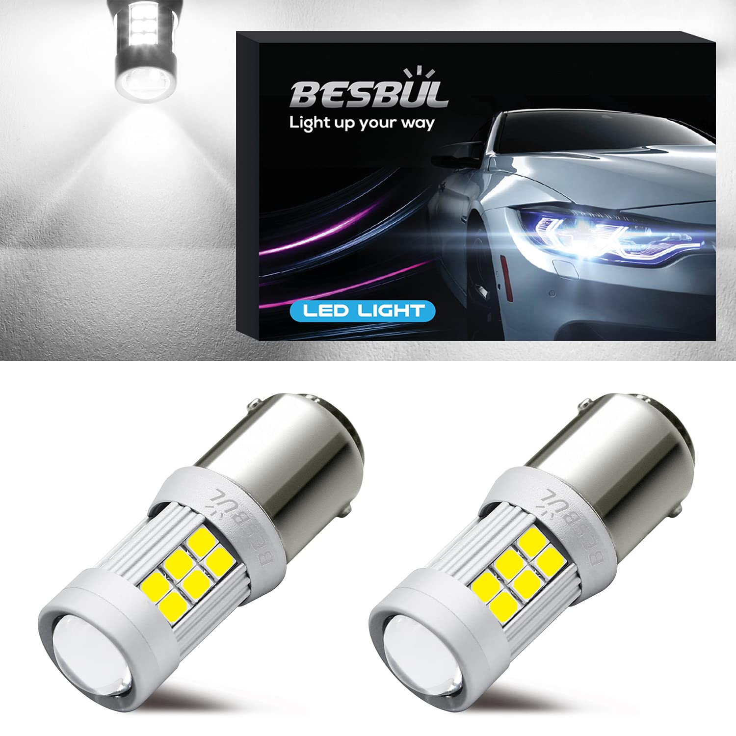 Besbul 1156 Led Bulb, Super Bright 1003 Led Bulb, 1141 7506 Ba15S Led Replacement Bulbs For Backup Reverse Brake Tail Lights, 60