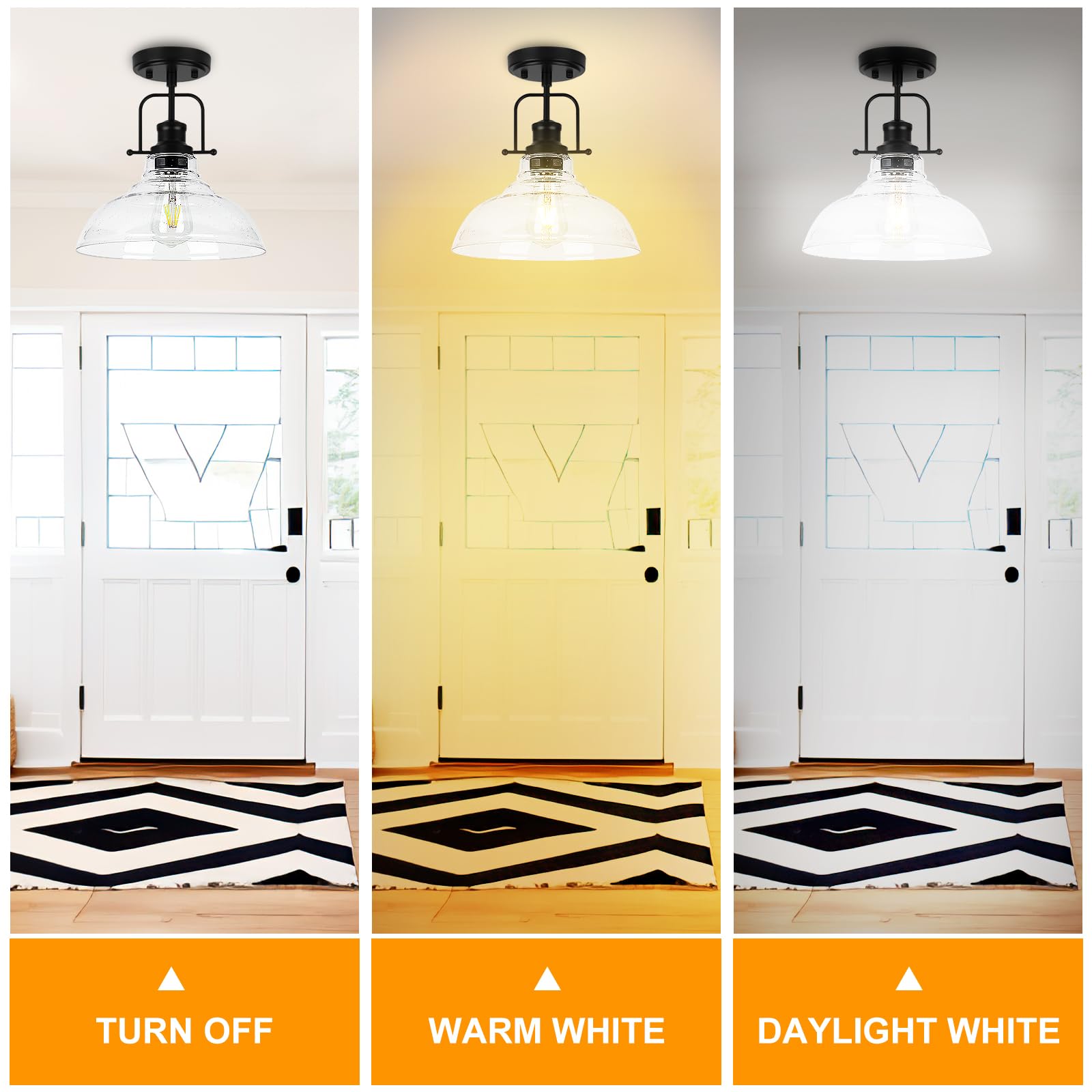 Wilon 2 Pack 11'' Seeded Glass Ceiling Light Fixture Black Semi Flush Mount Ceiling Light Fixture Modern Farmhouse Lighting Fixt